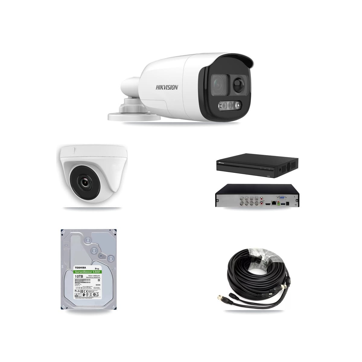 Hikvision & Prolux 8-Channel 2MP – 5MP CCTV Kit — 7 5MP Bullet + 1 White 2MP Dome Cameras + 10TB Recording (PXD-5108HS Recorder) - Image 1