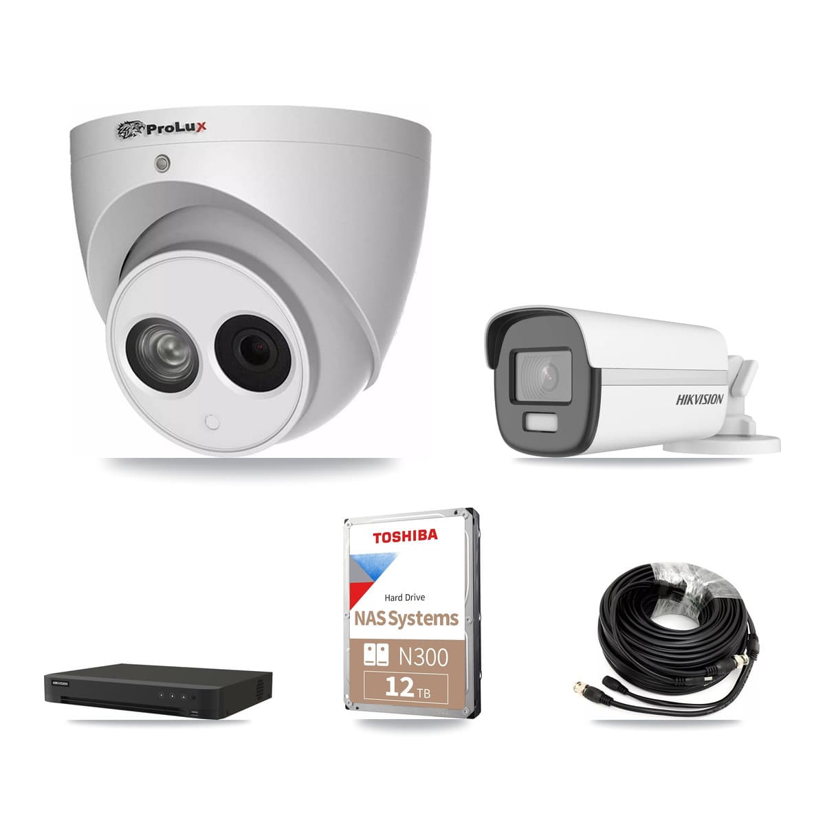 Hikvision & Prolux 8-Channel 4MP – 4K CCTV Kit — 1 4K Bullet + 7 4MP Turret Cameras + 12TB Recording (IDS-7208HUHI Recorder) - Image 1