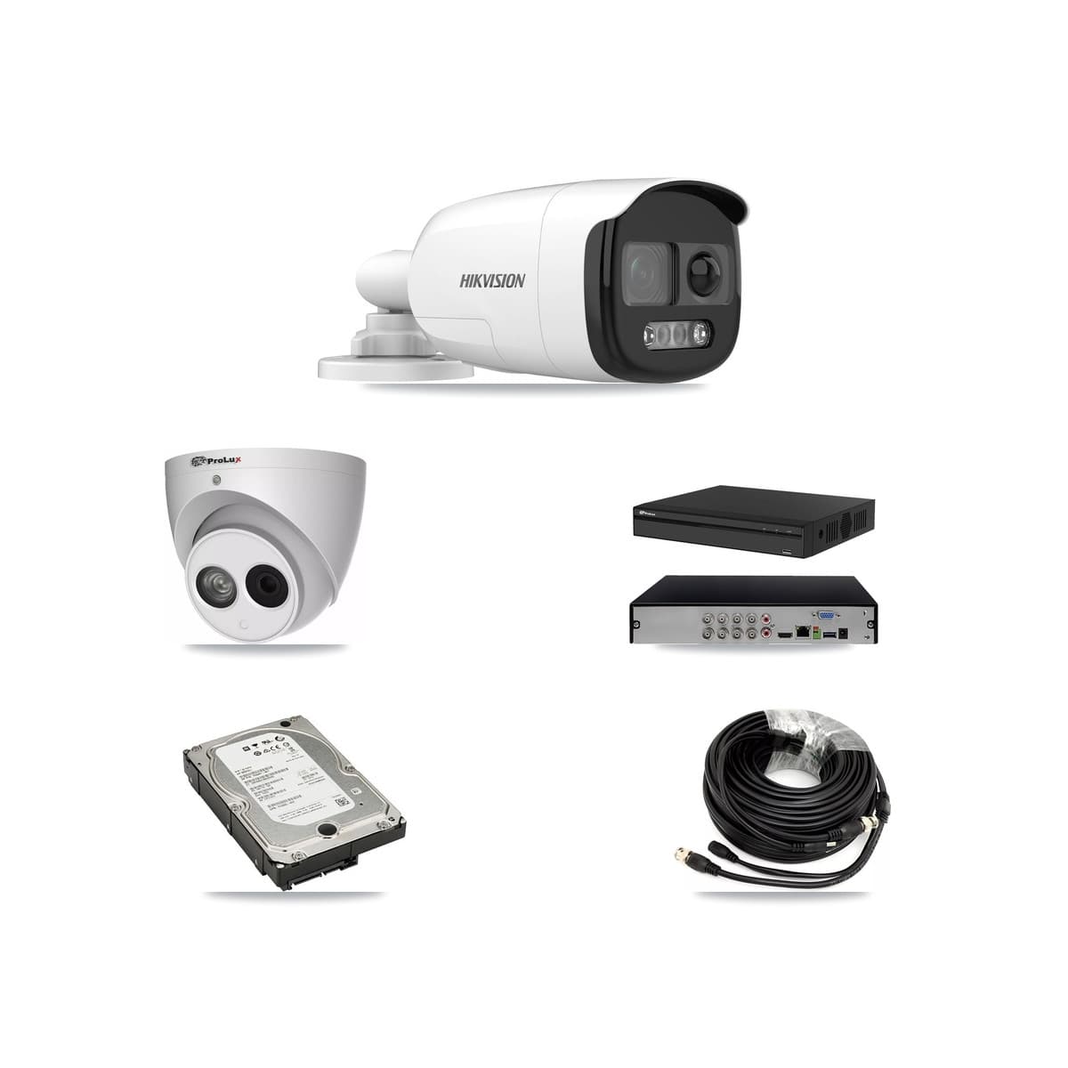 Hikvision & Prolux 8-Channel 4MP – 5MP CCTV Kit — 3 DS-2CE12KF3T 5MP Bullet + 1 PXC-612C4W-A 4MP Turret Cameras + 5TB Recording (PXD-5108HS Recorder) - Image 1