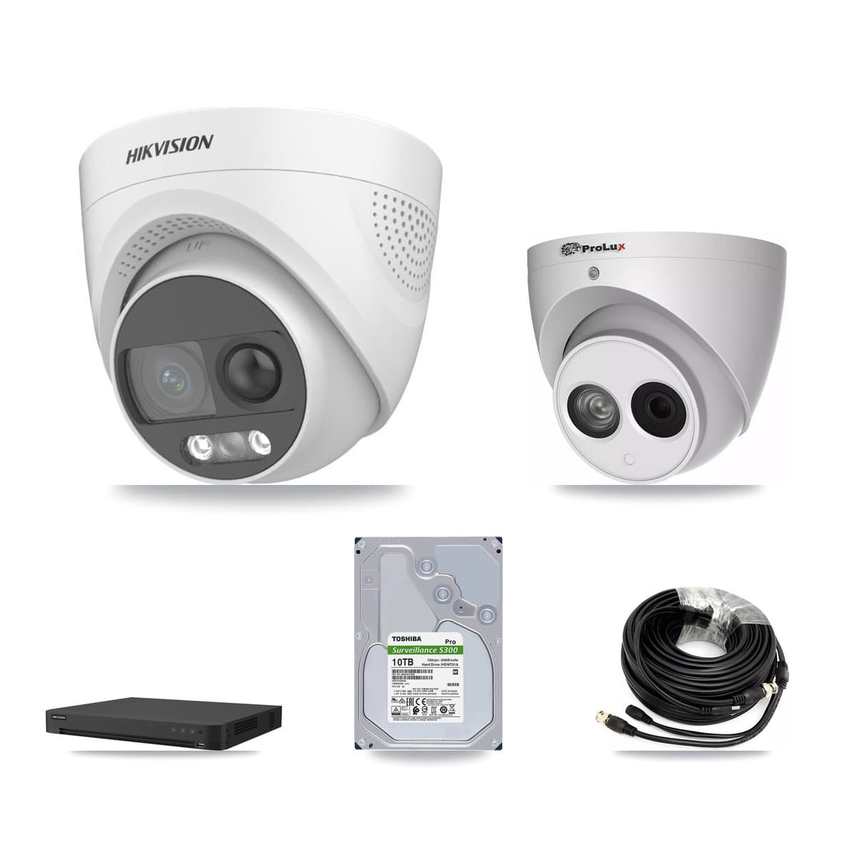 Hikvision & Prolux 32-Channel 4MP – 5MP CCTV Kit — 7 DS-2CE72KF3T 5MP + 1 PXC-612C4W-A 4MP Turret Cameras + 10TB Recording (IDS-7232HQHI Recorder) - Image 1