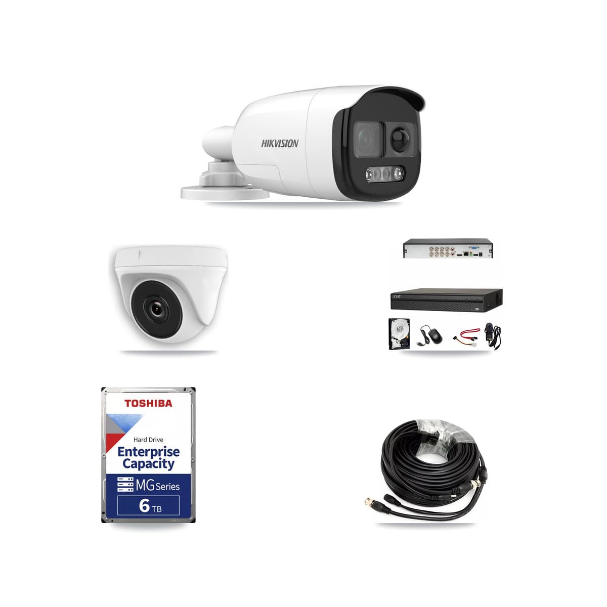 Hikvision & Dahua 8-Channel 2MP – 5MP CCTV Kit — 4 DS-2CE12KF3T 5MP Bullet + 1 White HDT-2MP-N20W 2MP Dome Cameras + 6TB Recording - Image 1