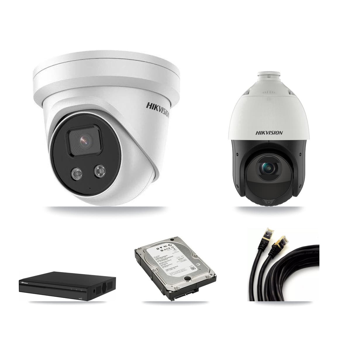 Hikvision & Prolux 4-Channel 4MP – 5MP CCTV Kit — 3 5MP Turret + 1 4MP PTZ Cameras + 5TB Recording - Image 1