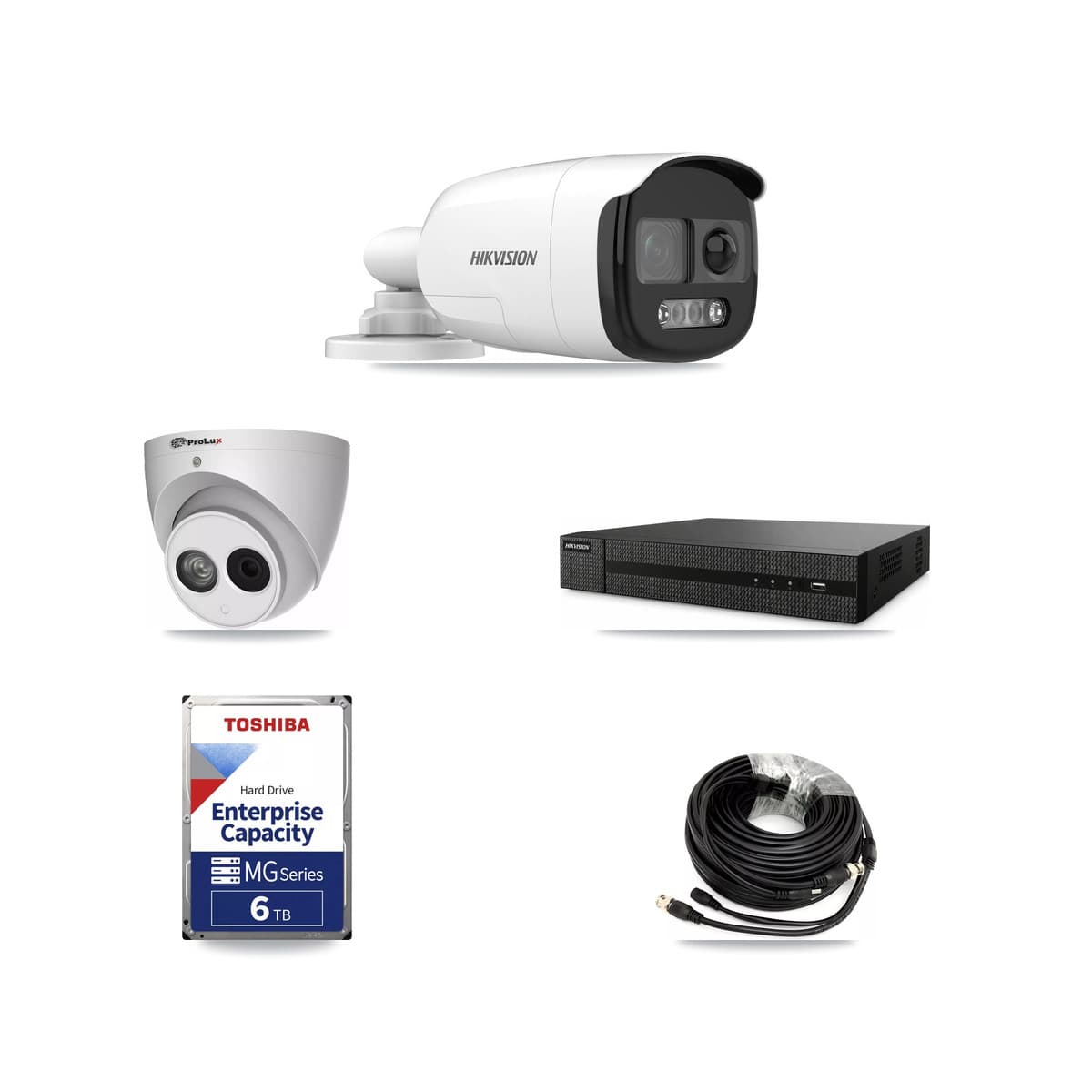 Hikvision & Prolux 8-Channel 4MP – 5MP CCTV Kit — 7 DS-2CE12KF3T 5MP Bullet + 1 PXC-612C4W-A 4MP Turret Cameras + 6TB Recording