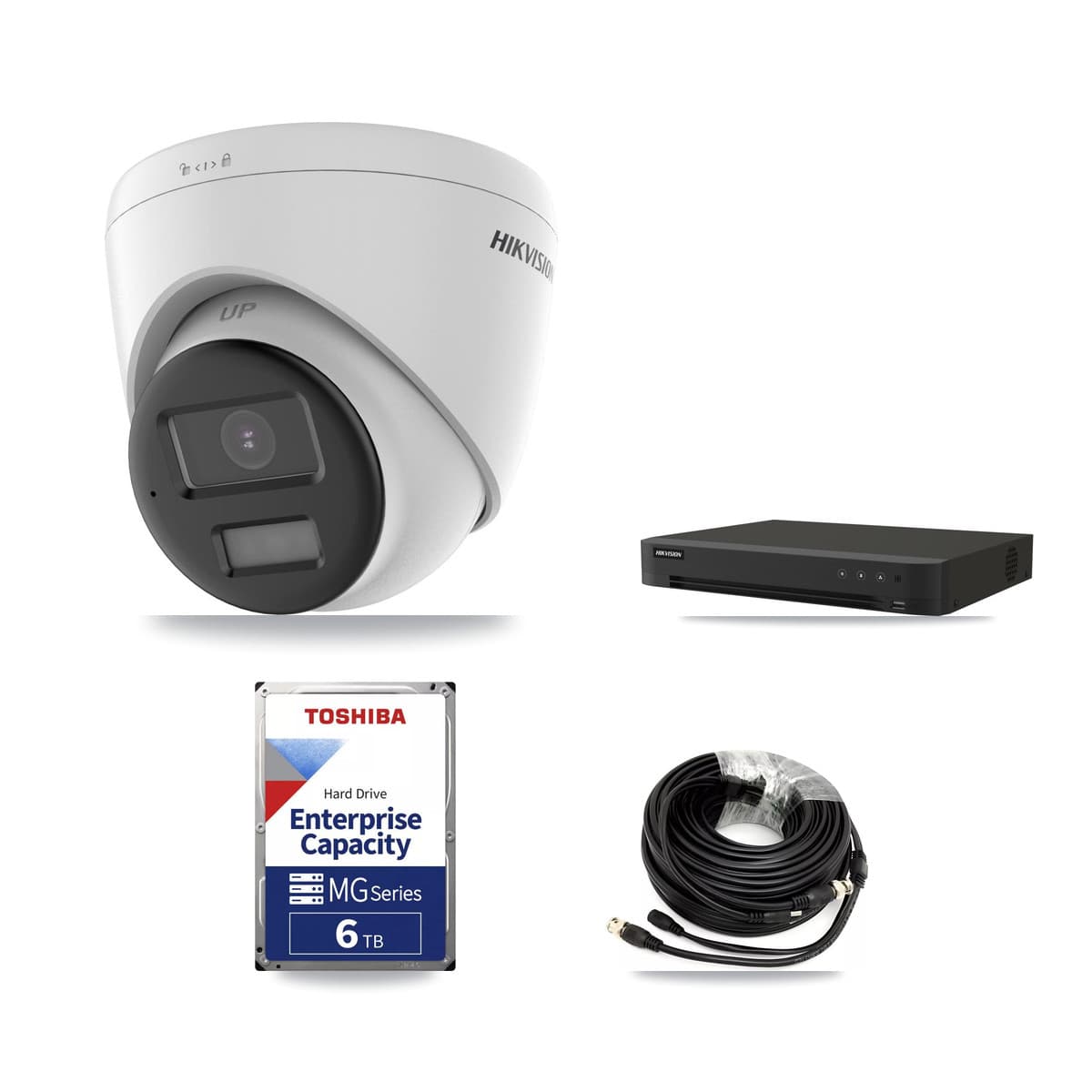 Hikvision 8-Channel 5MP CCTV Kit — 8 DS-2CE78K0T-LPTS Turret Cameras + 6TB Recording (IDS-7208HUHI-M1/XT Recorder)