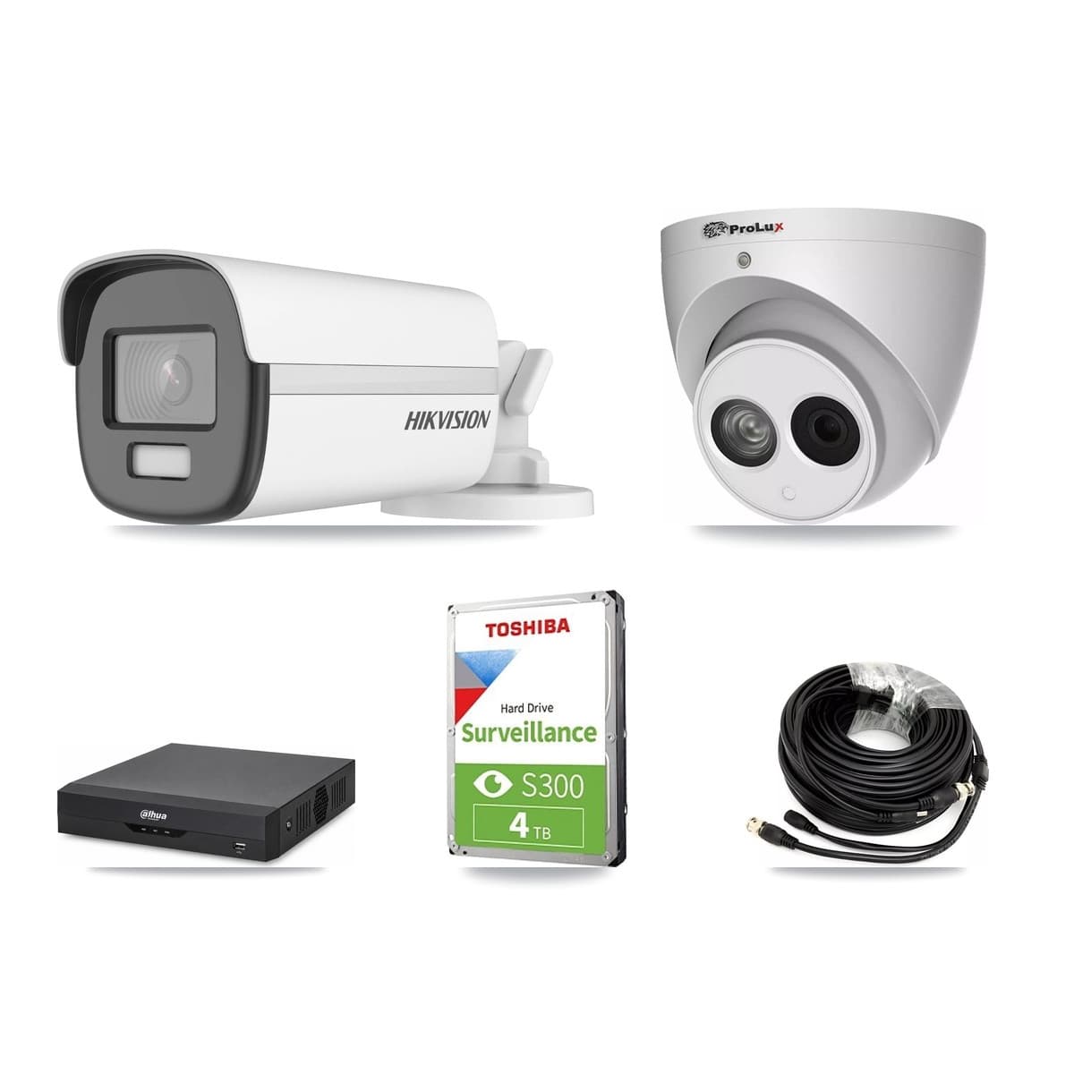 4-Channel 4MP – 4K CCTV Kit — 1 4K Bullet + 1 4MP Turret Cameras + 4TB Recording (DH-XVR5104HS Recorder)