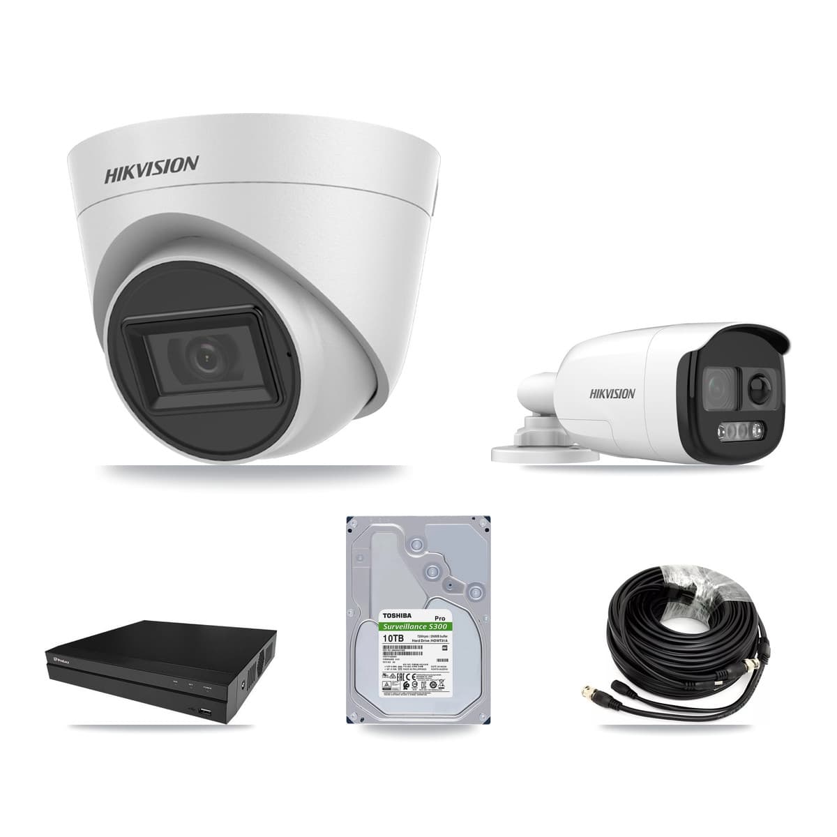 Hikvision & Prolux 8-Channel 5MP CCTV Kit — 2 Bullet + 6 White Turret Cameras + 10TB Recording (PXD-5208AN Recorder) - Image 1