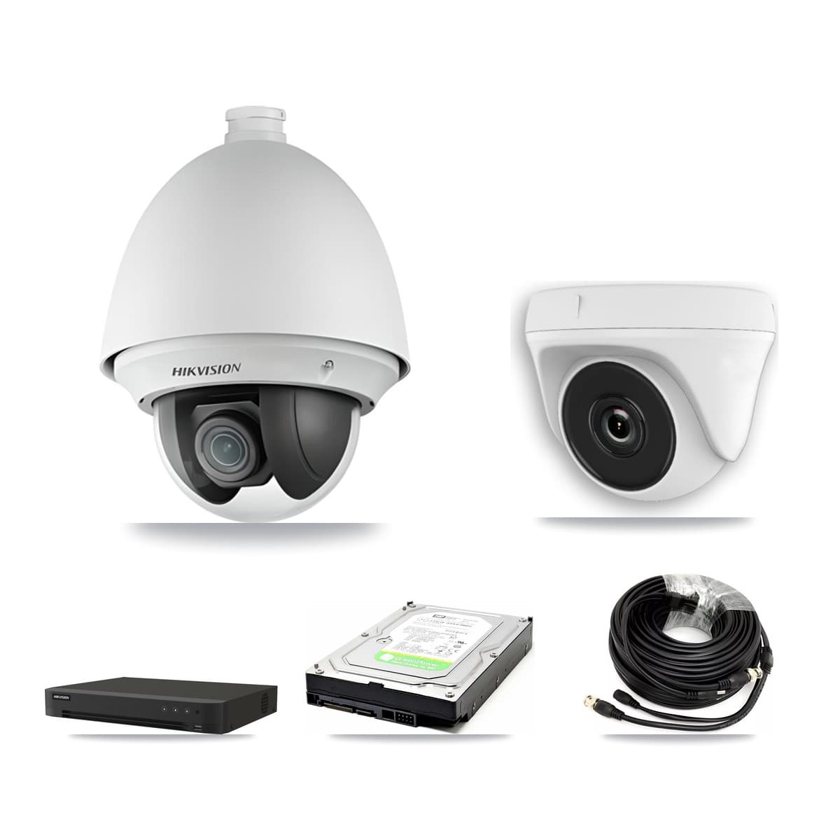 Hikvision 8-Channel 2MP CCTV Kit — 1 DS-2AE4225T-A PTZ + 1 White HDT-2MP-N20W-2.8MM Dome Cameras + 1TB Recording (IDS-7208HUHI-M1/XT Recorder) - Image 1