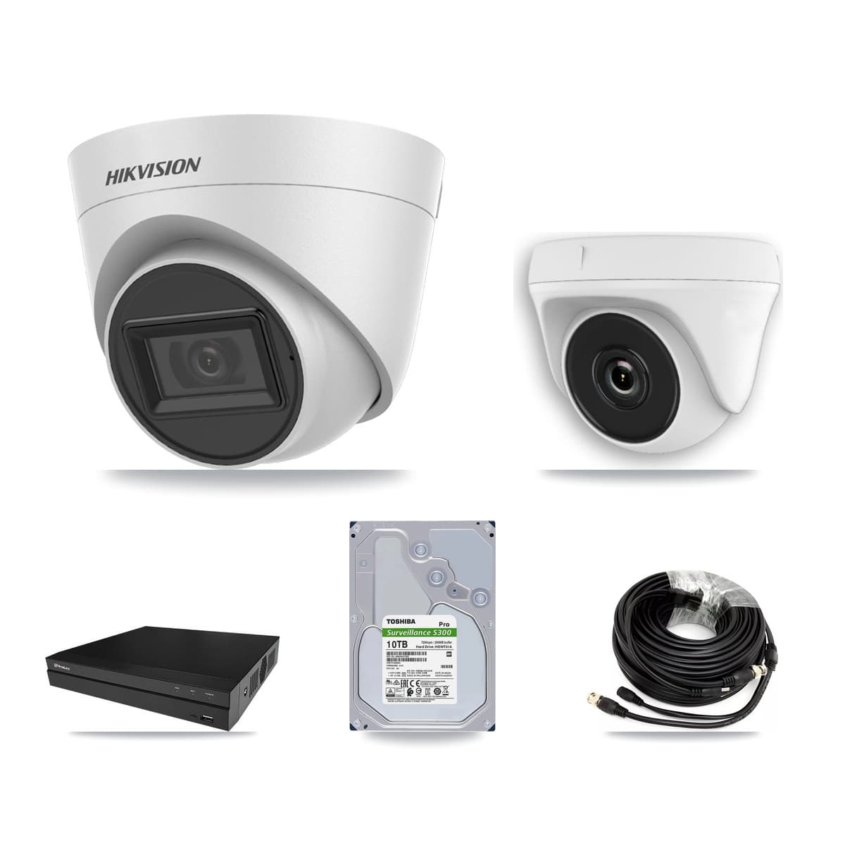 Hikvision & Prolux 8-Channel 2MP – 5MP CCTV Kit — 7 White 5MP Turret + 1 White 2MP Dome Cameras + 10TB Recording (PXD-5208AN Recorder)