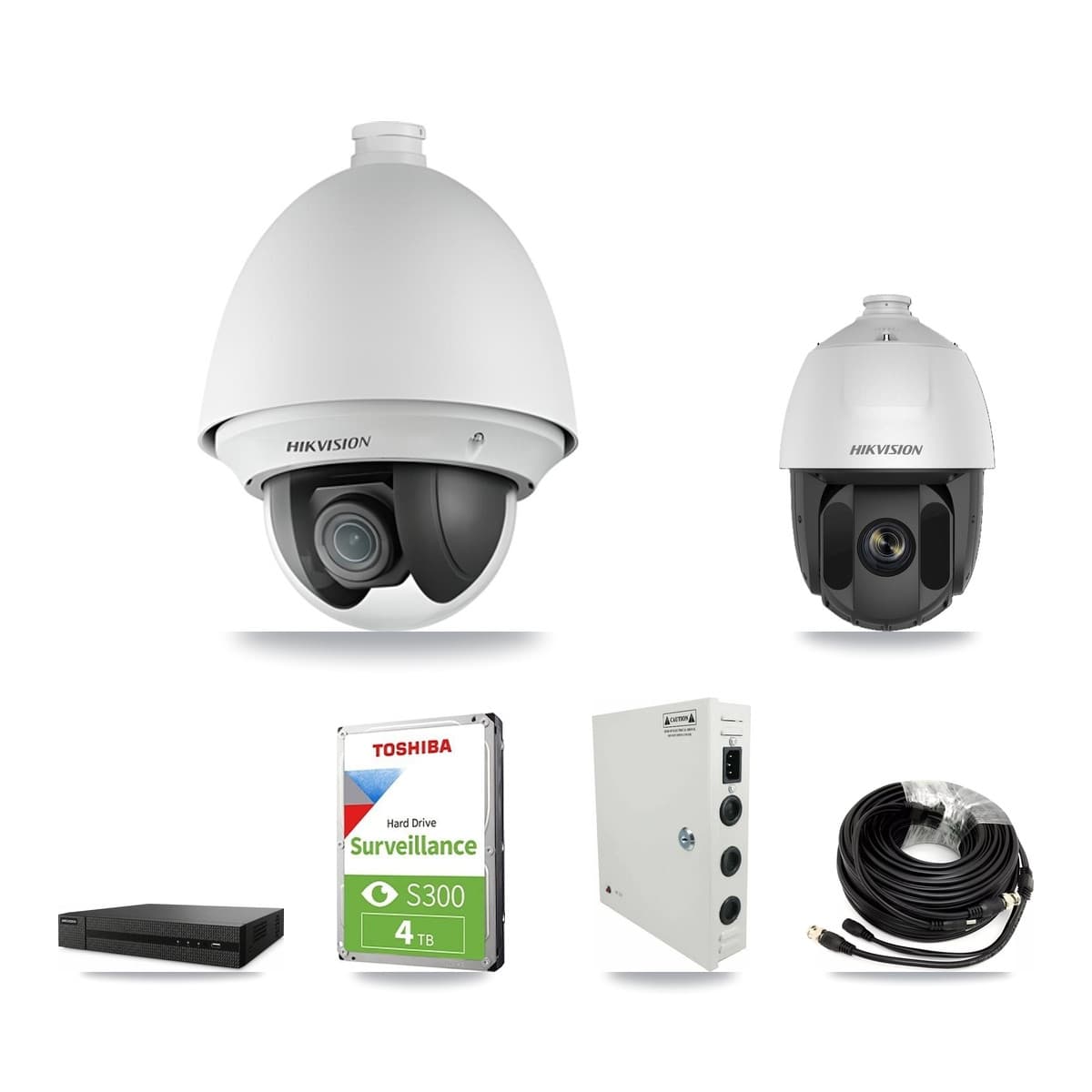 Hikvision 8-Channel 2MP CCTV Kit — 4 DS-2AE4225T + 1 DS-2AE5225TI PTZ Cameras + 4TB Recording (DVR-8CH Recorder) - Image 1