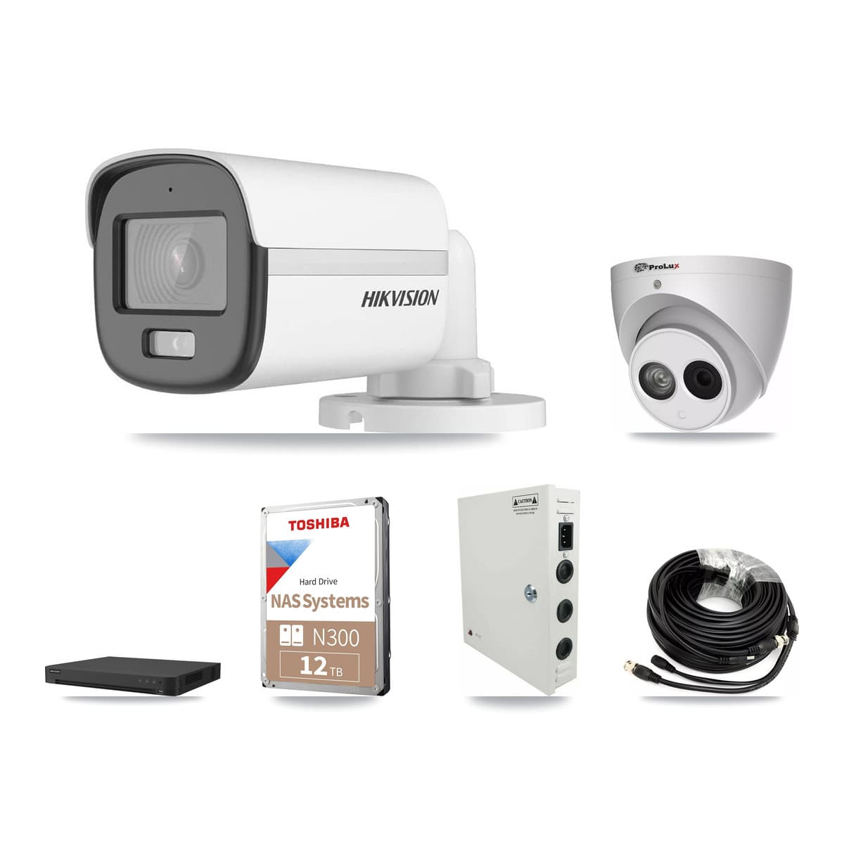 Hikvision & Prolux 32-Channel 4MP – 5MP CCTV Kit — 23 DS-2CE12KF0T 5MP Bullet + 1 PXC-612C4W-A 4MP Turret Cameras + 2× 12TB Recording - Image 1