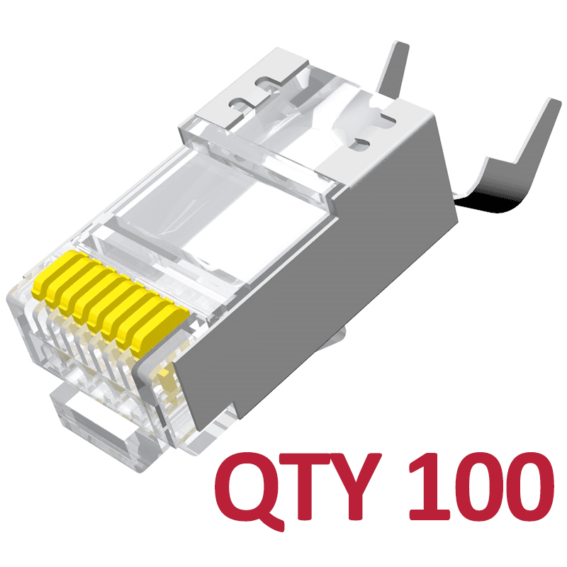 100 Pack RJ45 Connector Cat7 Non-Through Connectors 8P8C Shielded Network Plug Gold Plated Ethernet Connector