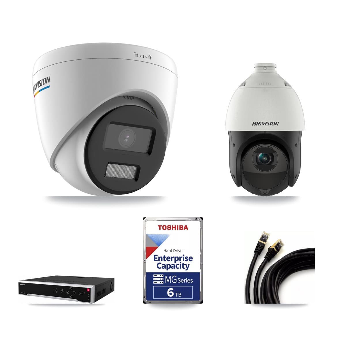 Hikvision 32-Channel 2MP – 4MP CCTV Kit — 7 2MP Turret + 1 4MP PTZ Cameras + 6TB Recording - Image 1