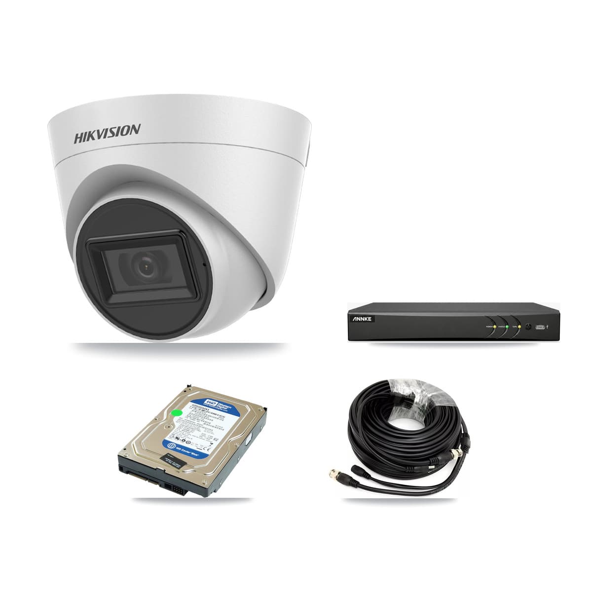 Hikvision & ANNKE 4-Channel 5MP CCTV Kit — 1 White Turret Camera + 500GB Recording - Image 1