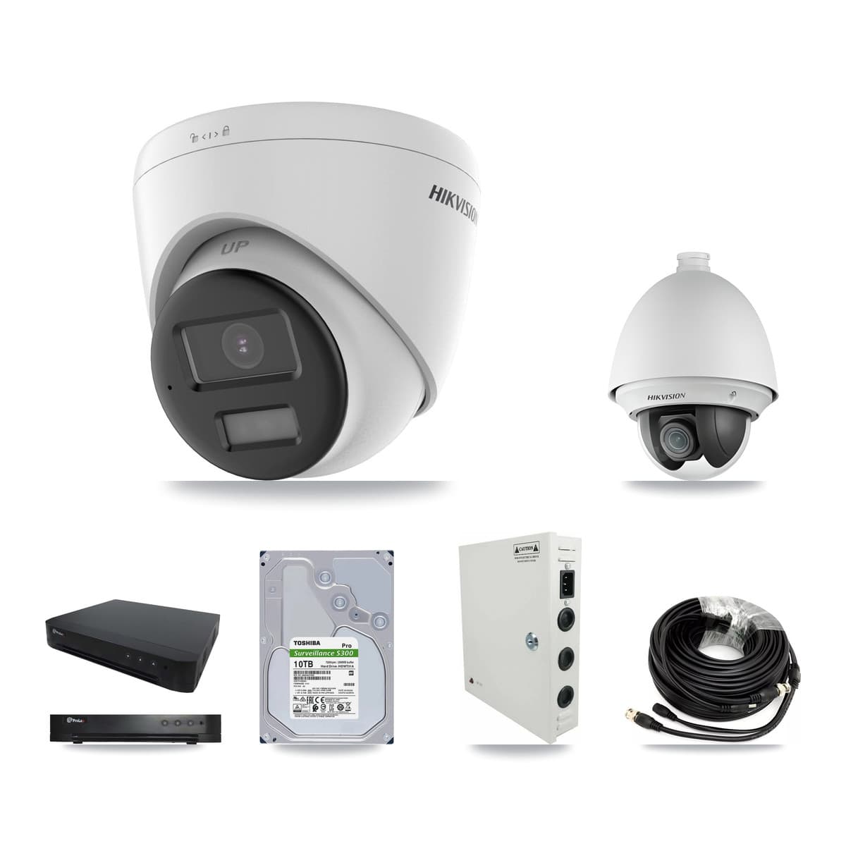 Hikvision & Prolux 16-Channel 2MP – 5MP CCTV Kit — 1 DS-2AE4225T-A 2MP PTZ + 11 DS-2CE78K0T-LPTS 5MP Turret Cameras + 10TB Recording (PXD-8216-HYK4MP Recorder) - Image 1