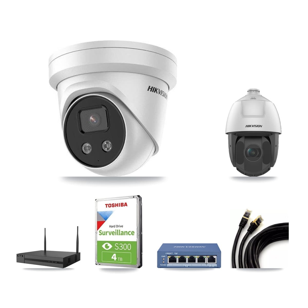 Hikvision & HiLook 4-Channel 2MP – 5MP CCTV Kit — 1 5MP Turret + 1 2MP PTZ Cameras + 4TB Recording - Image 1