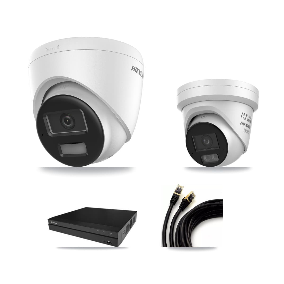 Hikvision & Prolux 16-Channel 4MP – 4K CCTV Kit — 2 DS-2CD1383G2-LIU 4K + 2 DS-2CD2347G3-LIS2UY/SL 4MP Turret Cameras + 8TB Recording (PXN-5216-16P-4KS2E Recorder) - Image 1
