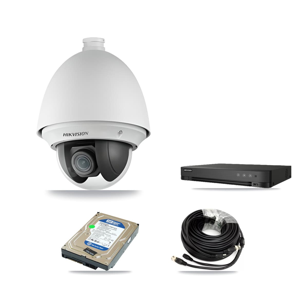 Hikvision 4-Channel 2MP CCTV Kit — 1 DS-2AE4225T PTZ Camera + 500GB Recording (DS-7204HGHI Recorder)