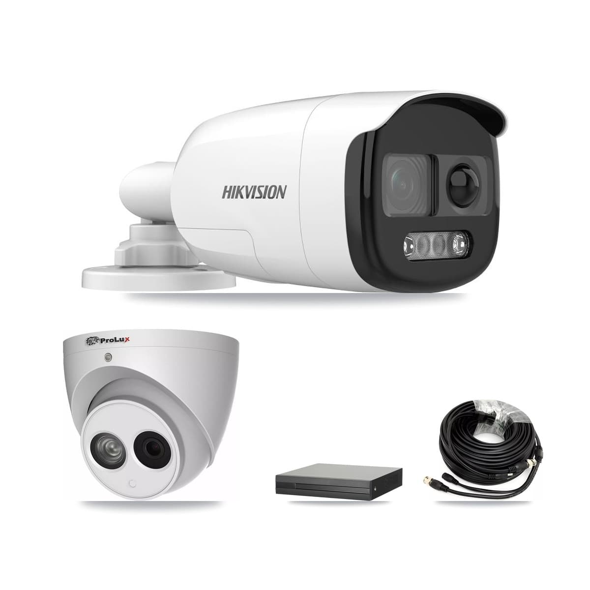 Hikvision & Prolux 8-Channel 4MP – 5MP CCTV Kit — 5 DS-2CE12KF3T 5MP Bullet + 1 PXC-612C4W-A 4MP Turret Cameras + 8TB Recording (XVR-3108HS Recorder)