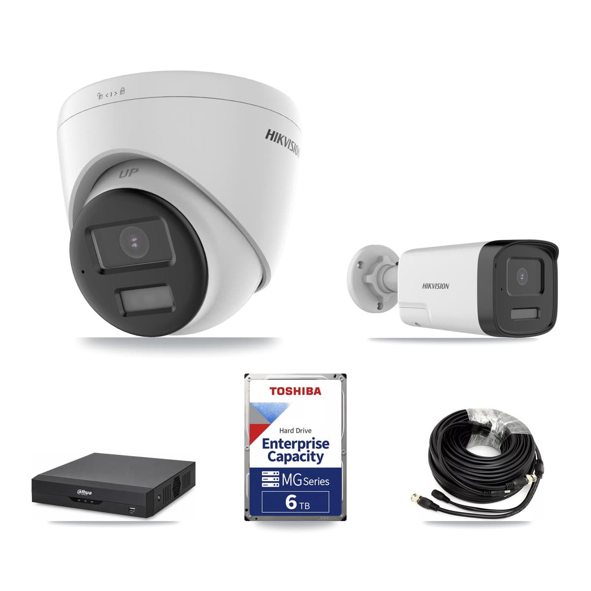 Hikvision & Dahua 4-Channel 5MP – 4K CCTV Kit — 1 DS-2CE17K0T 5MP Bullet + 2 DS-2CE78U0T 4K Turret Cameras + 6TB Recording - Image 1