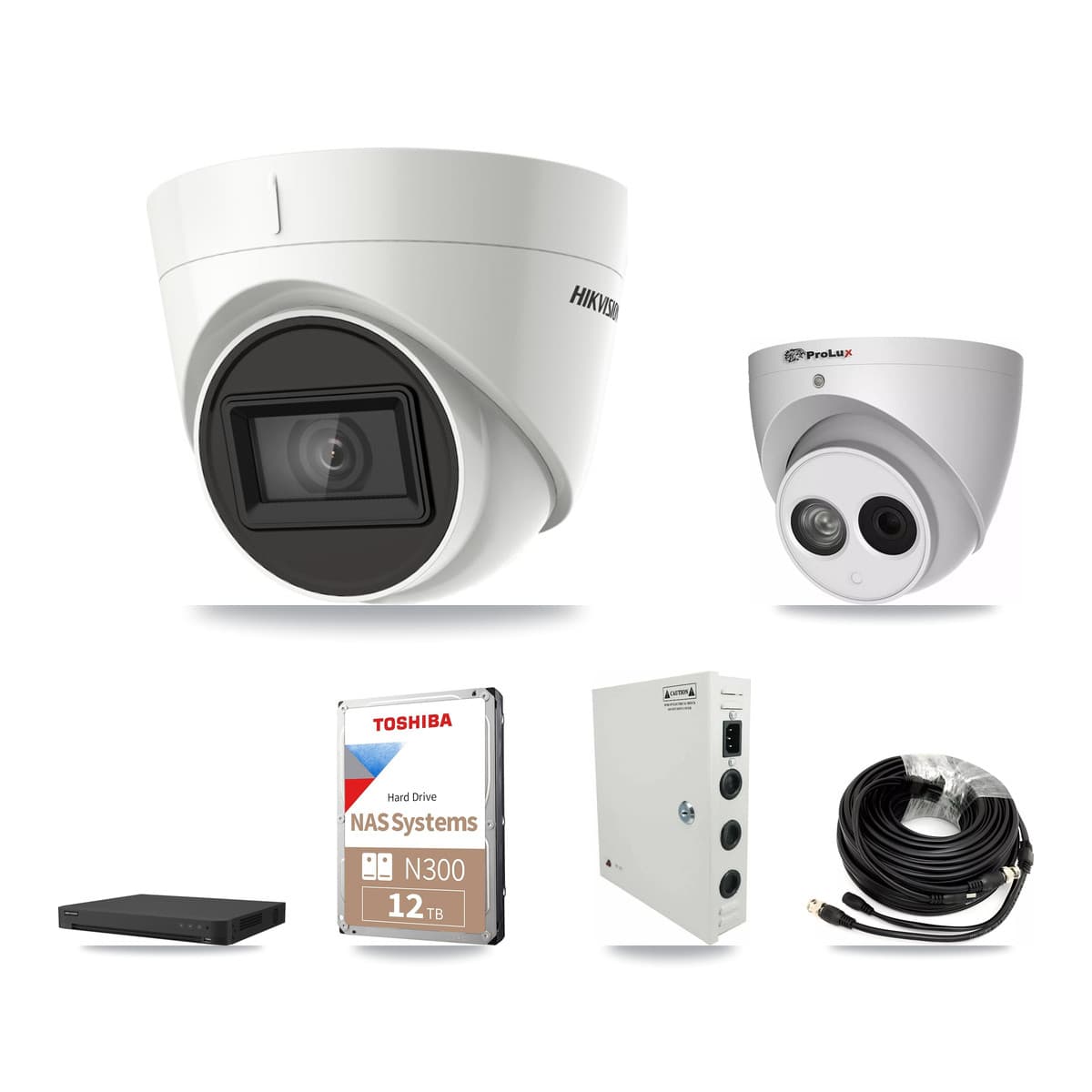 Hikvision & Prolux 16-Channel 4MP – 4K CCTV Kit — 15 DS-2CE78U1T 4K + 1 PXC-612C4W-A 4MP Turret Cameras + 2× 12TB Recording
