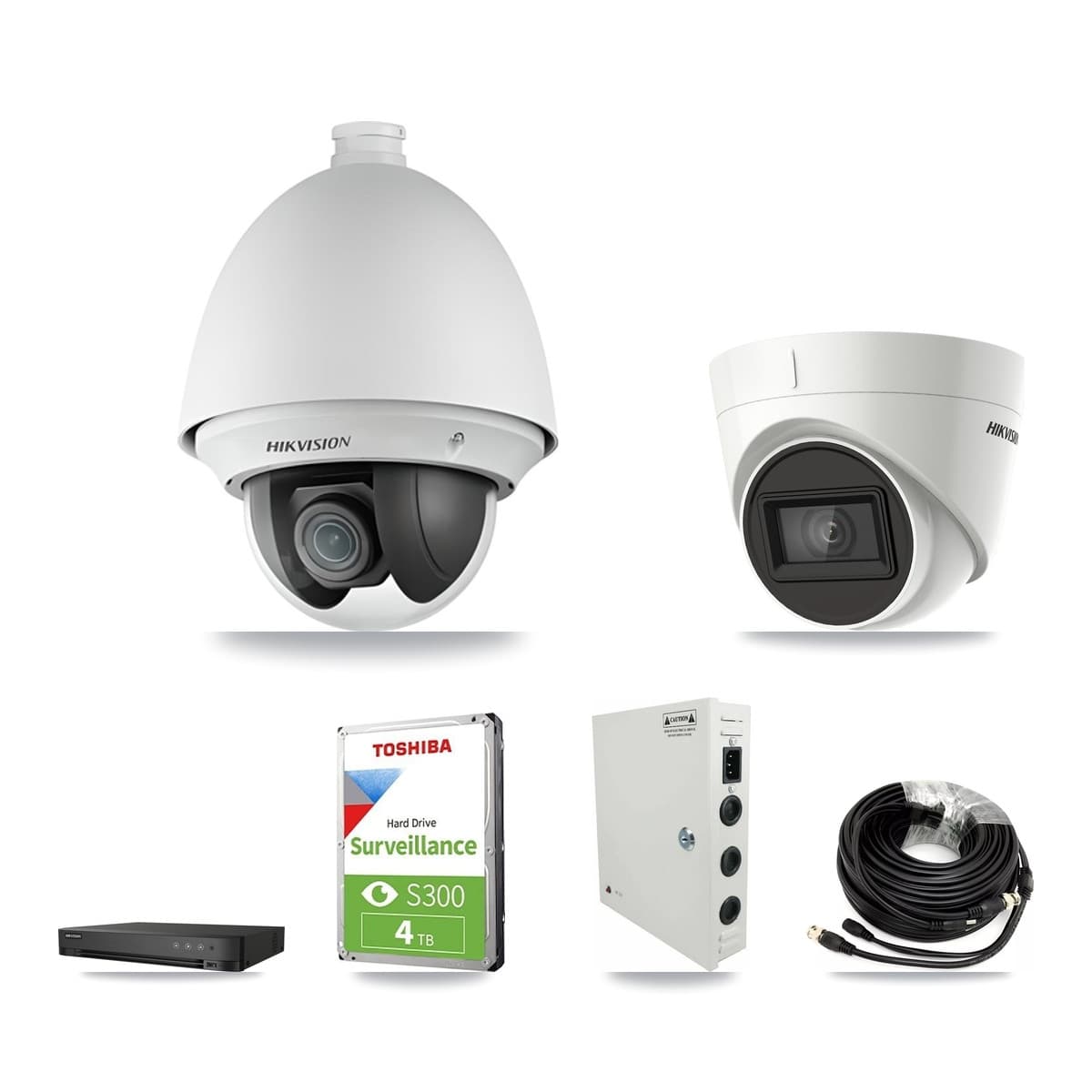 Hikvision 4-Channel 2MP – 4K CCTV Kit — 2 DS-2AE4225T 2MP PTZ + 1 DS-2CE78U1T 4K Turret Cameras + 4TB Recording - Image 1
