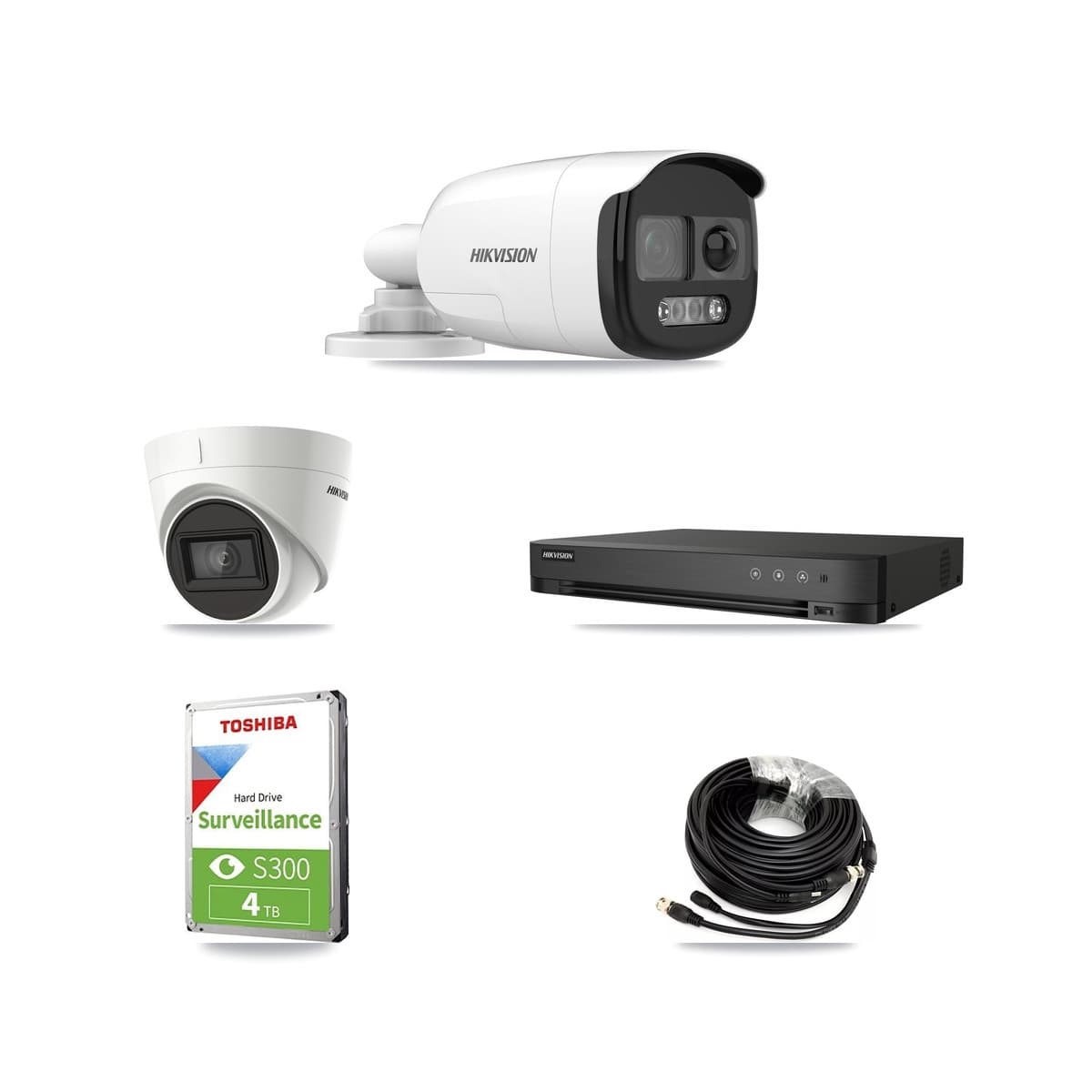 Hikvision 4-Channel 5MP – 4K CCTV Kit — 1 DS-2CE12KF3T 5MP Bullet + 1 DS-2CE78U1T 4K Turret Cameras + 4TB Recording (IDS-7204HUHI Recorder)