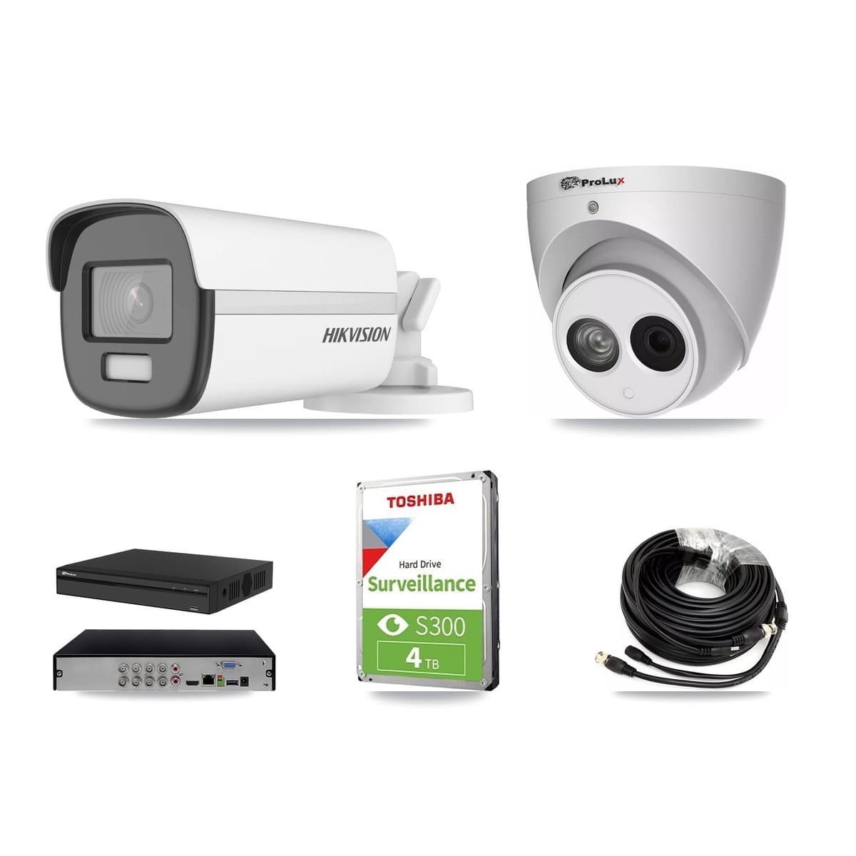 Hikvision & Prolux 8-Channel 4MP – 4K CCTV Kit — 1 4K Bullet + 1 4MP Turret Cameras + 4TB Recording (PXD-5108HS Recorder) - Image 1