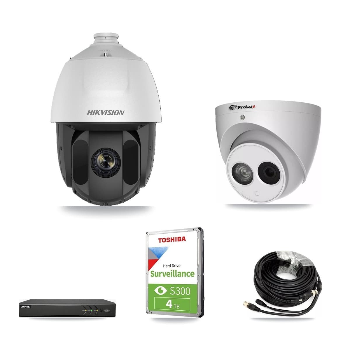 4-Channel 2MP – 4MP CCTV Kit — 1 DS-2AE5225TI 2MP PTZ + 1 PXC-612C4W-A 4MP Turret Cameras + 4TB Recording (AN-DV4-8MP Recorder) - Image 1