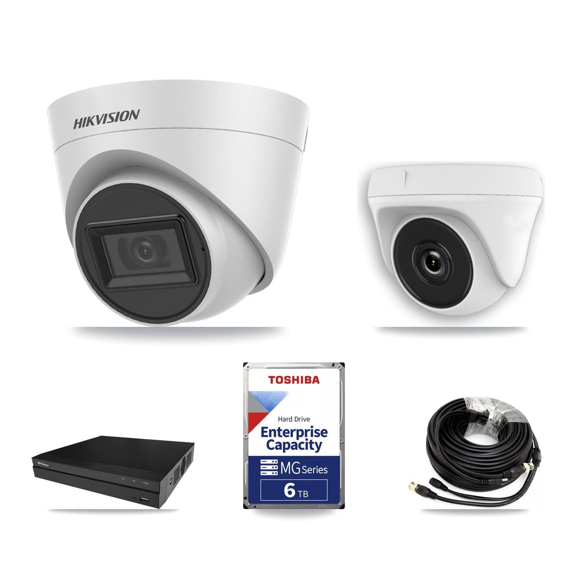 Hikvision & Prolux 8-Channel 2MP – 5MP CCTV Kit — 4 White 5MP Turret + 1 White 2MP Dome Cameras + 6TB Recording
