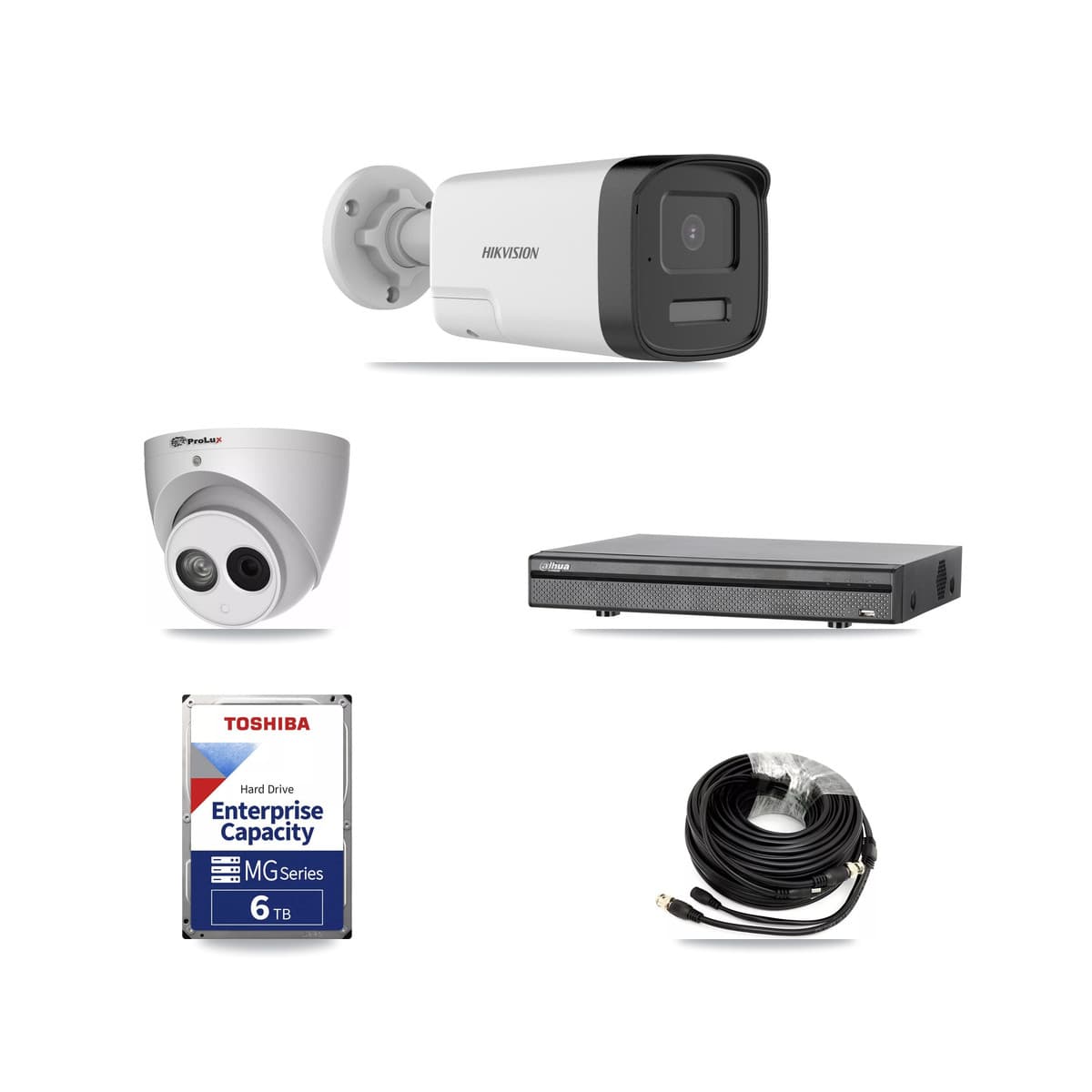 8-Channel 4MP – 5MP CCTV Kit — 4 DS-2CE17K0T 5MP Bullet + 1 PXC-612C4W-A 4MP Turret Cameras + 6TB Recording (DH-XVR5108H Recorder) - Image 1