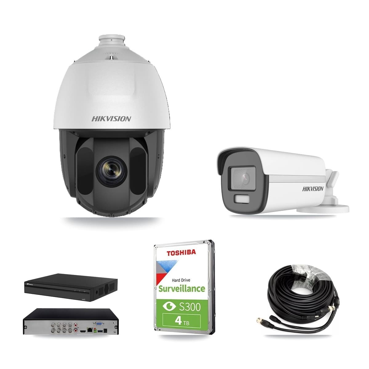 Hikvision & Prolux 8-Channel 2MP – 4K CCTV Kit — 1 DS-2AE5225TI 2MP PTZ + 1 DS-2CE12UF3T 4K Bullet Cameras + 4TB Recording (PXD-5108HS Recorder) - Image 1