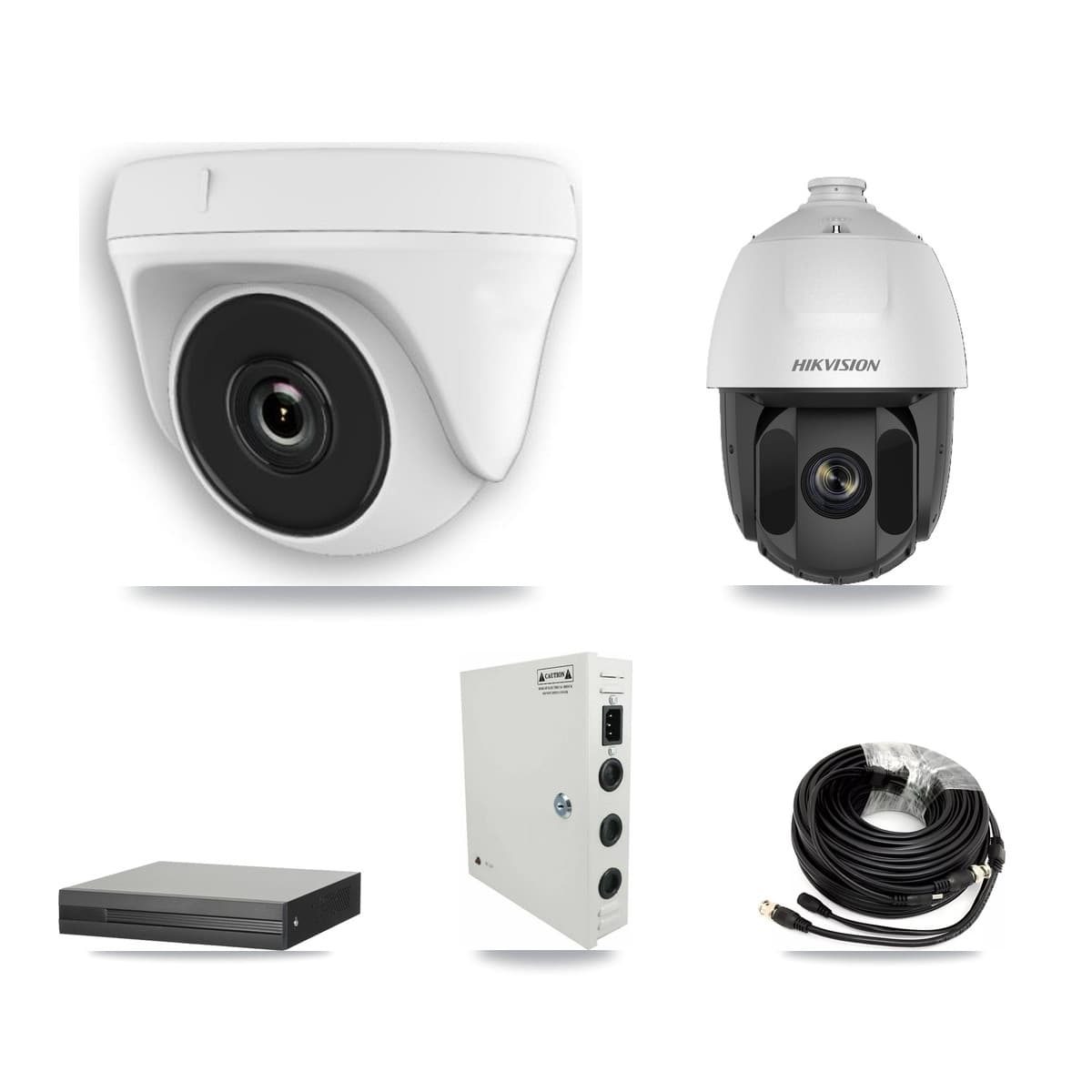 Hikvision 16-Channel 2MP CCTV Kit — 1 DS-2AE5225TI PTZ + 10 White HDT-2MP-N20W Dome Cameras + 8TB Recording (XVR-3116HS Recorder) - Image 1