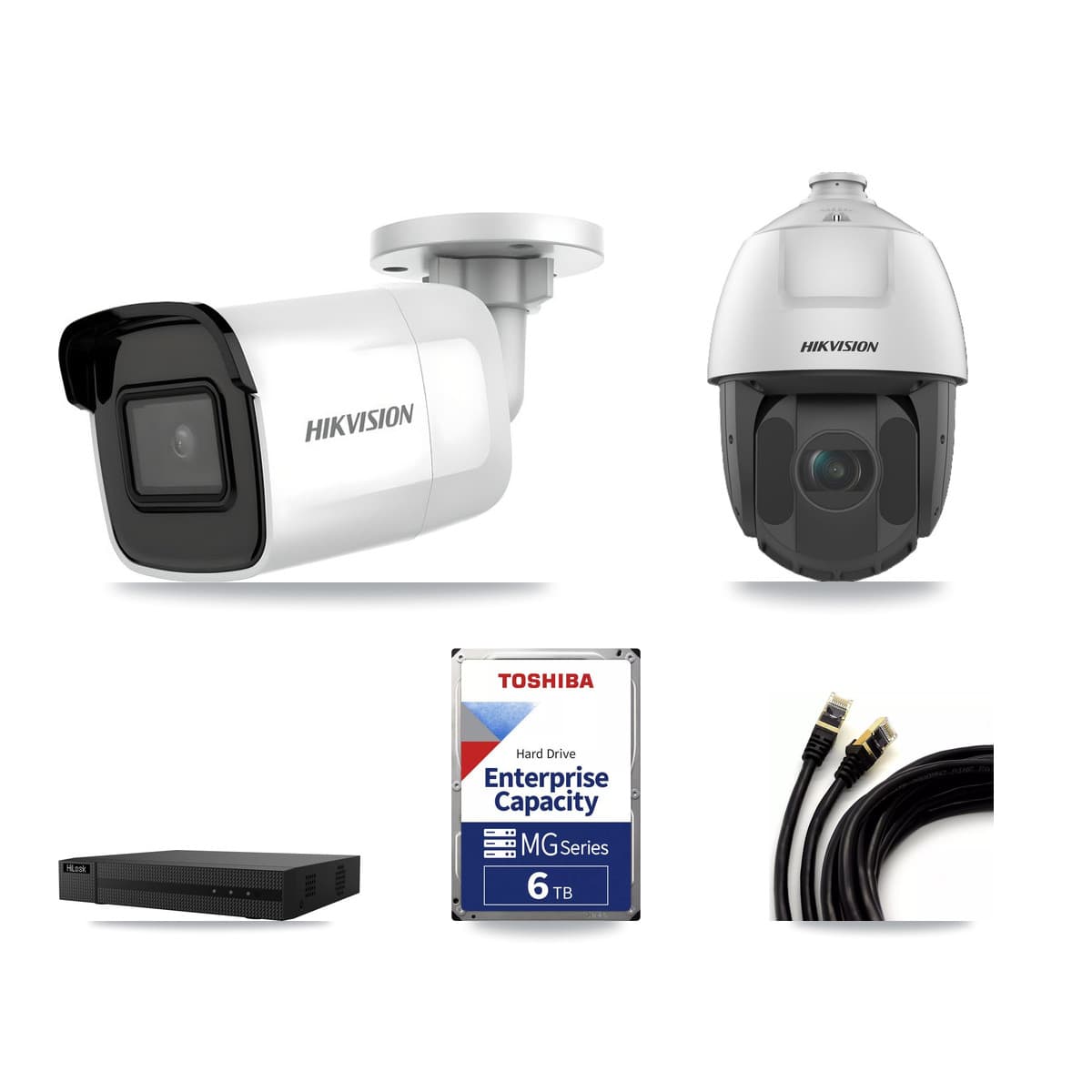 Hikvision & HiLook 8-Channel 2MP – 4K CCTV Kit — 3 4K Bullet + 1 2MP PTZ Cameras + 6TB Recording