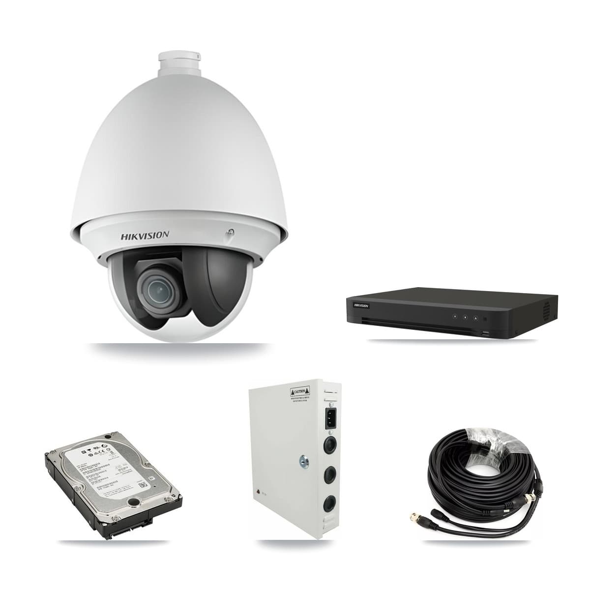 Hikvision 16-Channel 2MP CCTV Kit — 8 DS-2AE4225T PTZ Cameras + 5TB Recording (IDS-7216HQHI Recorder)
