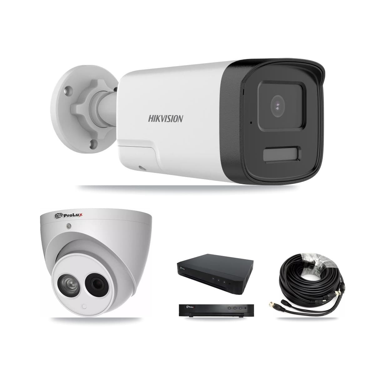 Hikvision & Prolux 16-Channel 4MP – 5MP CCTV Kit — 5 DS-2CE17K0T 5MP Bullet + 1 PXC-612C4W-A 4MP Turret Cameras + 8TB Recording (PXD-8216 Recorder) - Image 1