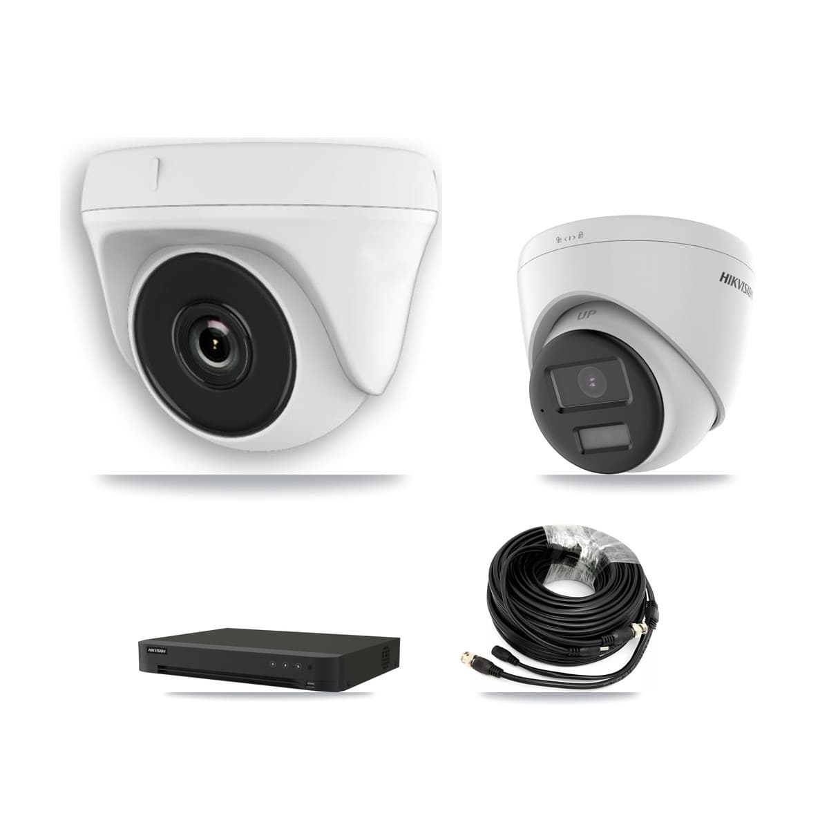 Hikvision 8-Channel 2MP – 4K CCTV Kit — 1 DS-2CE78U0T-LPTS 4K Turret + 7 White HDT-2MP-N20W-2.8MM 2MP Dome Cameras + 8TB Recording (IDS-7208HUHI-M1/XT Recorder) - Image 1