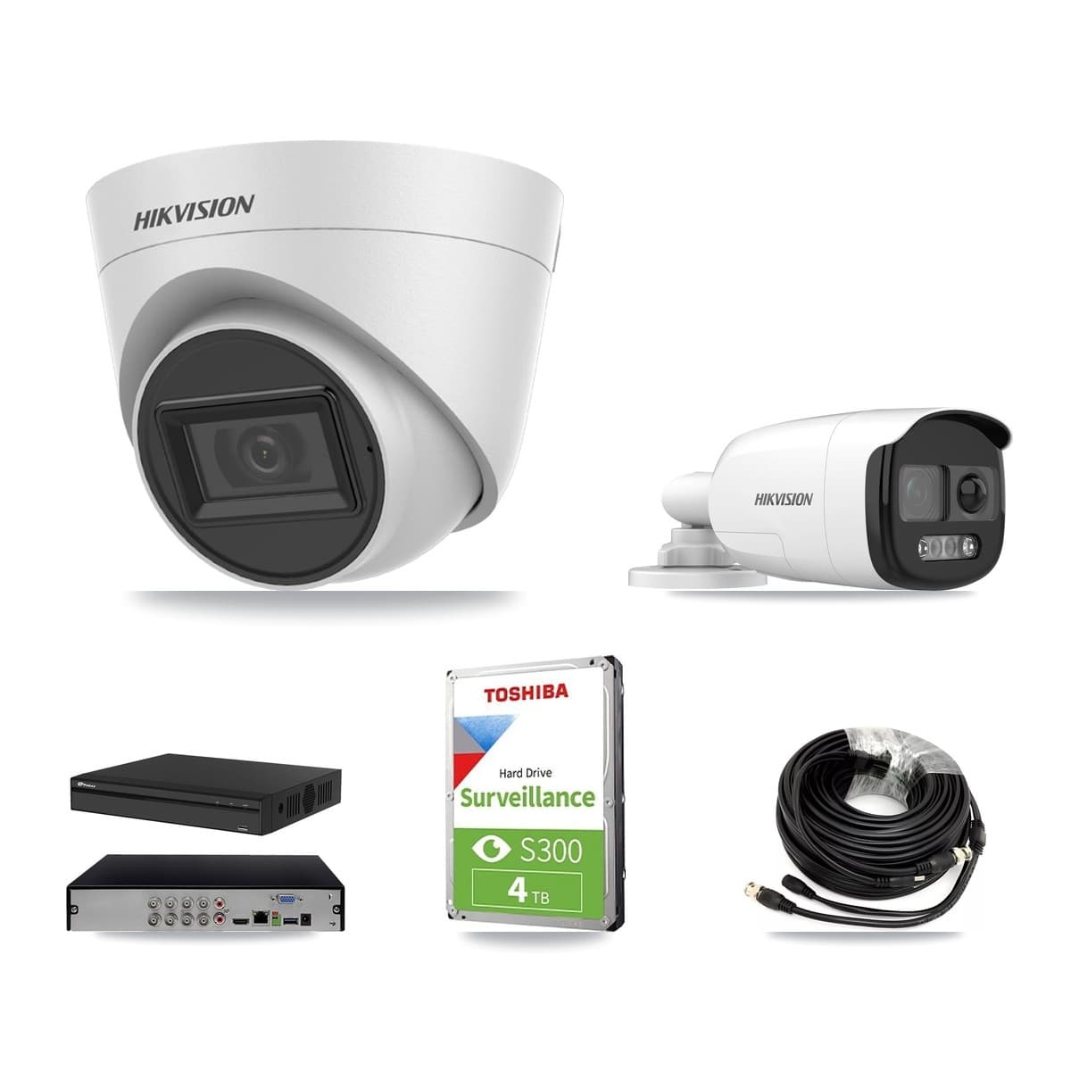 Hikvision & Prolux 8-Channel 5MP CCTV Kit — 1 Bullet + 2 White Turret Cameras + 4TB Recording (PXD-5108HS Recorder) - Image 1