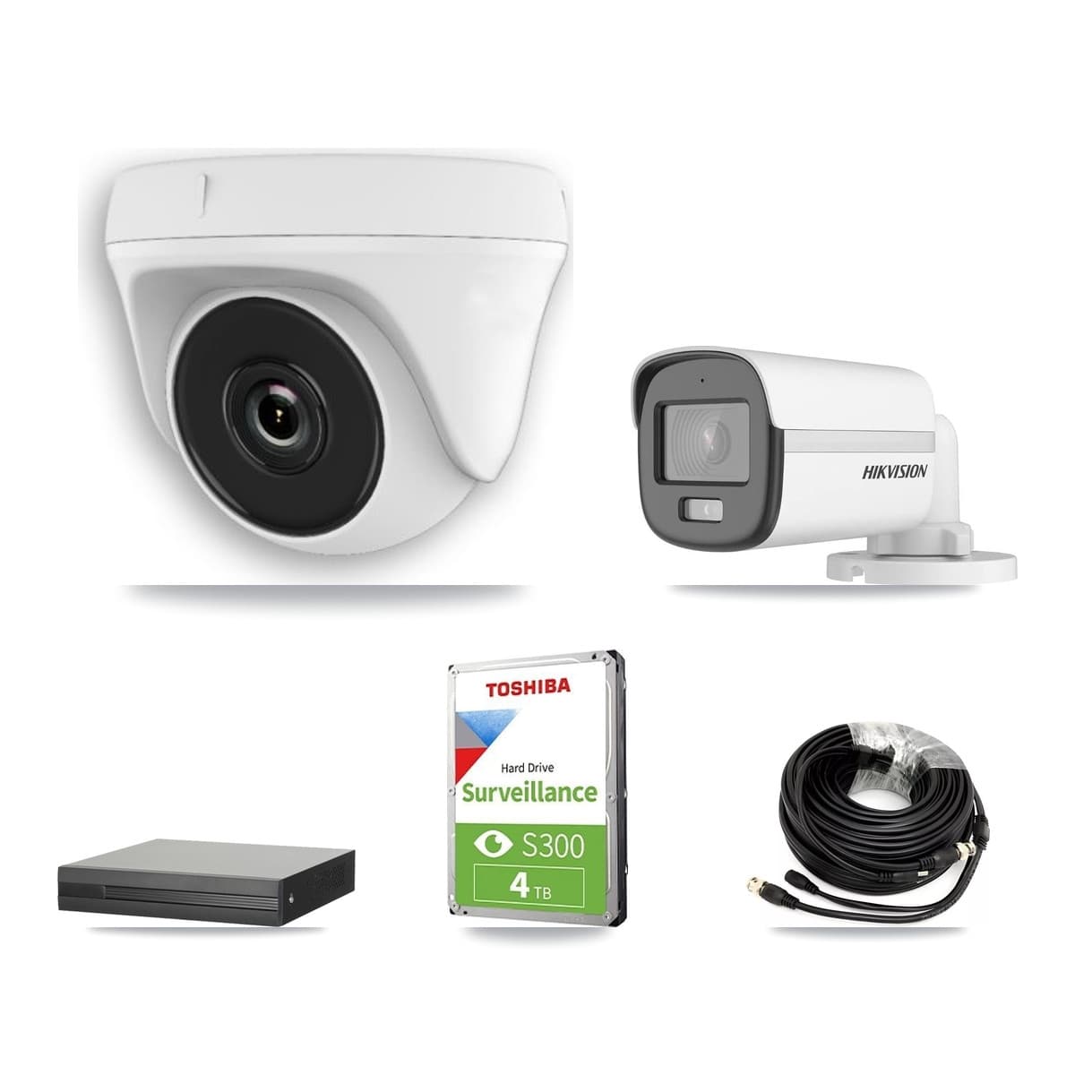 Hikvision 8-Channel 2MP – 5MP CCTV Kit — 1 DS-2CE12KF0T 5MP Bullet + 4 White HDT-2MP-N20W 2MP Dome Cameras + 4TB Recording (XVR-3108HS Recorder) - Image 1