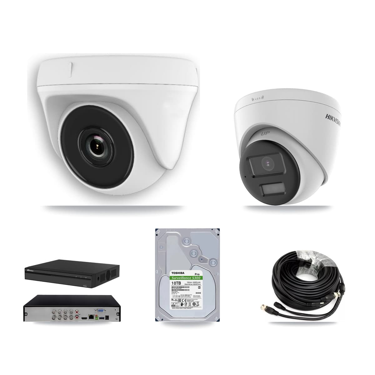 Hikvision & Prolux 8-Channel 2MP – 4K CCTV Kit — 2 DS-2CE78U0T 4K Turret + 6 White HDT-2MP-N20W 2MP Dome Cameras + 10TB Recording (PXD-5108HS Recorder) - Image 1