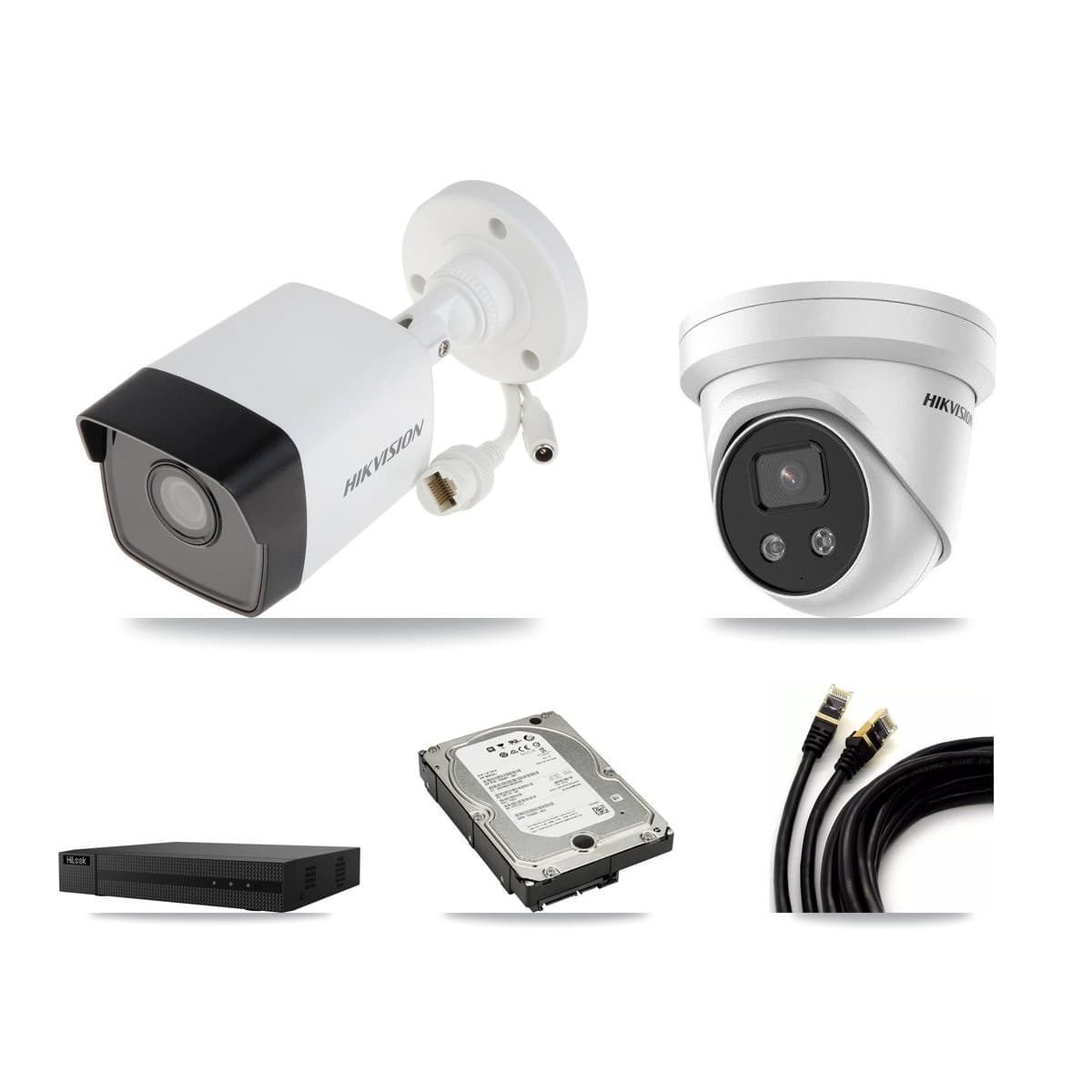 Hikvision & HiLook 8-Channel 5MP CCTV Kit — 2 Bullet + 2 Turret Cameras + 5TB Recording