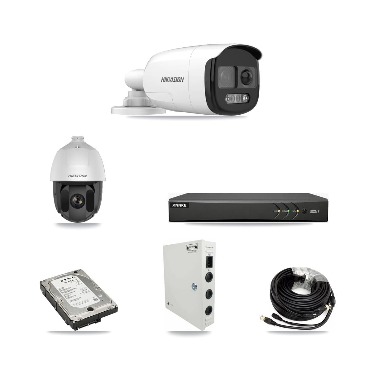 Hikvision & ANNKE 4-Channel 2MP – 5MP CCTV Kit — 1 2MP PTZ + 3 5MP Bullet Cameras + 5TB Recording - Image 1
