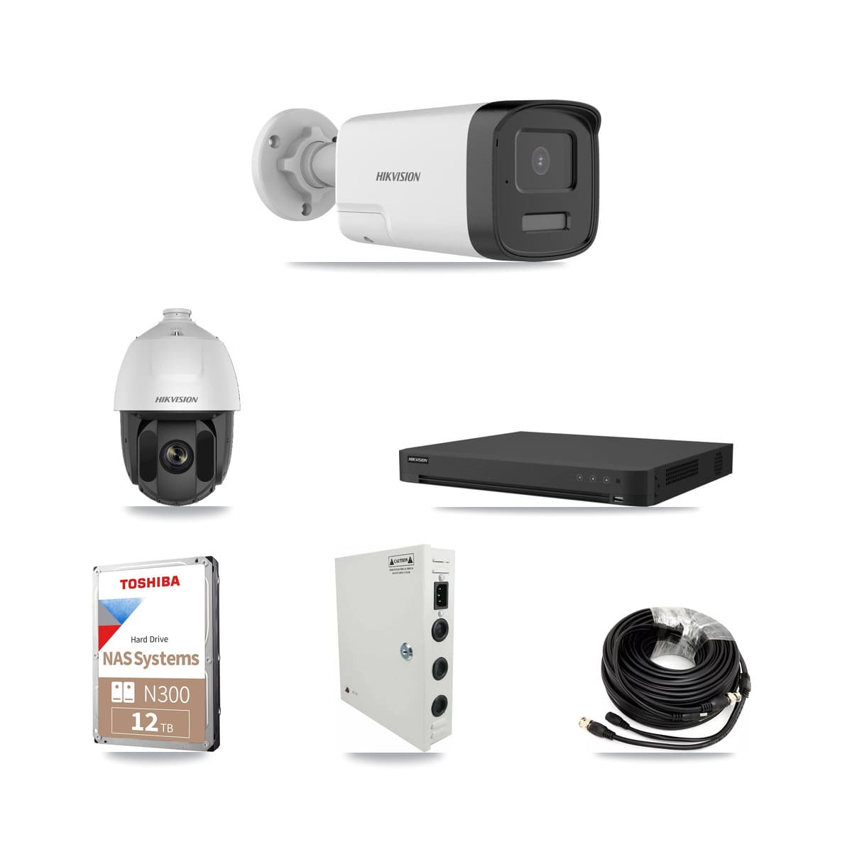 Hikvision 32-Channel 2MP – 5MP CCTV Kit — 1 DS-2AE5225TI 2MP PTZ + 18 DS-2CE17K0T 5MP Bullet Cameras + 2× 12TB Recording