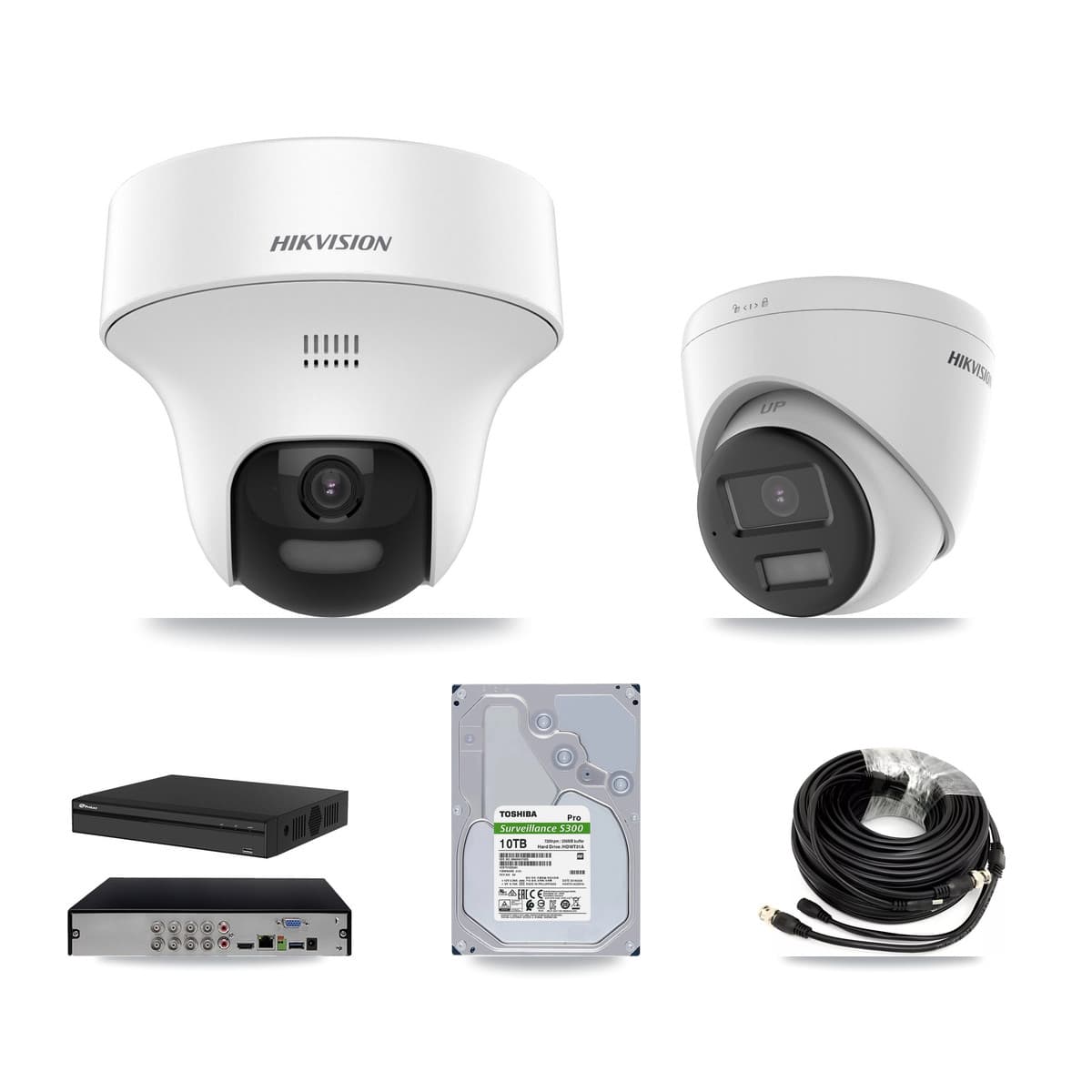 Hikvision & Prolux 8-Channel 5MP CCTV Kit — 6 DS-2CE70K0T + 1 DS-2CE78K0T Turret Cameras + 10TB Recording (PXD-5108HS Recorder) - Image 1