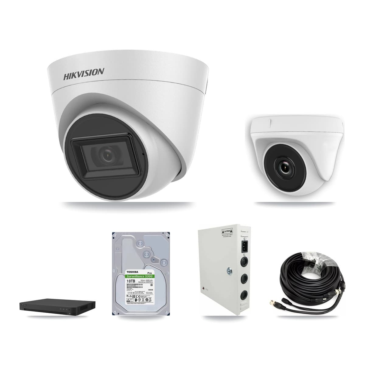 Hikvision 16-Channel 2MP – 5MP CCTV Kit — 15 White 5MP Turret + 1 White 2MP Dome Cameras + 2× 10TB Recording