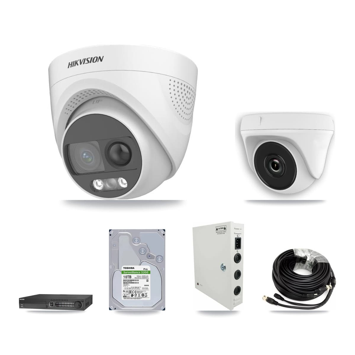 Hikvision 32-Channel 2MP – 5MP CCTV Kit — 10 DS-2CE72KF3T 5MP Turret + 10 White HDT-2MP-N20W 2MP Dome Cameras + 2× 10TB Recording (IDS-7332HUHI Recorder)
