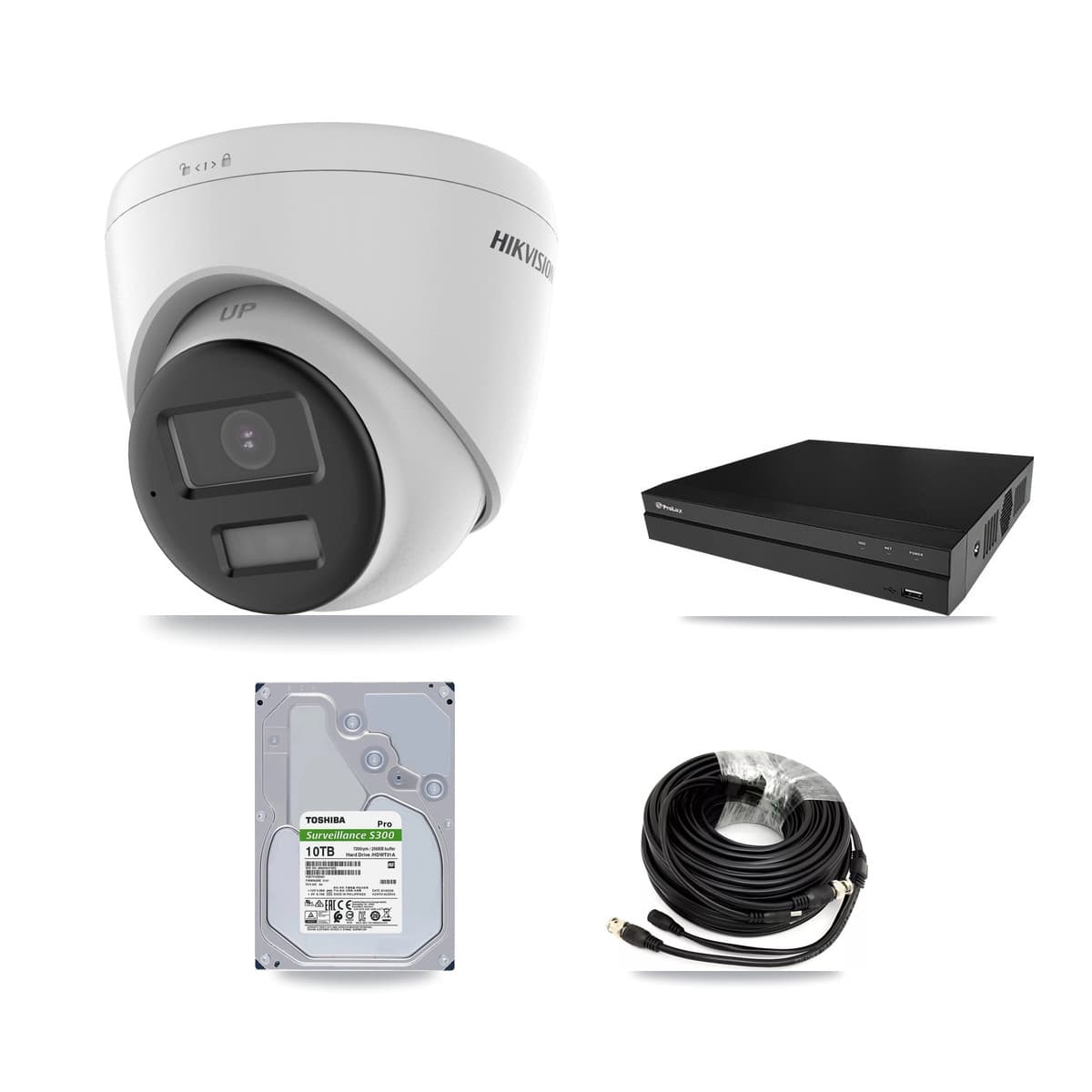 Hikvision & Prolux 8-Channel 5MP CCTV Kit — 8 DS-2CE78K0T-LPTS Turret Cameras + 2× 10TB Recording (PXD-5208AN-4KL-X-8P Recorder)