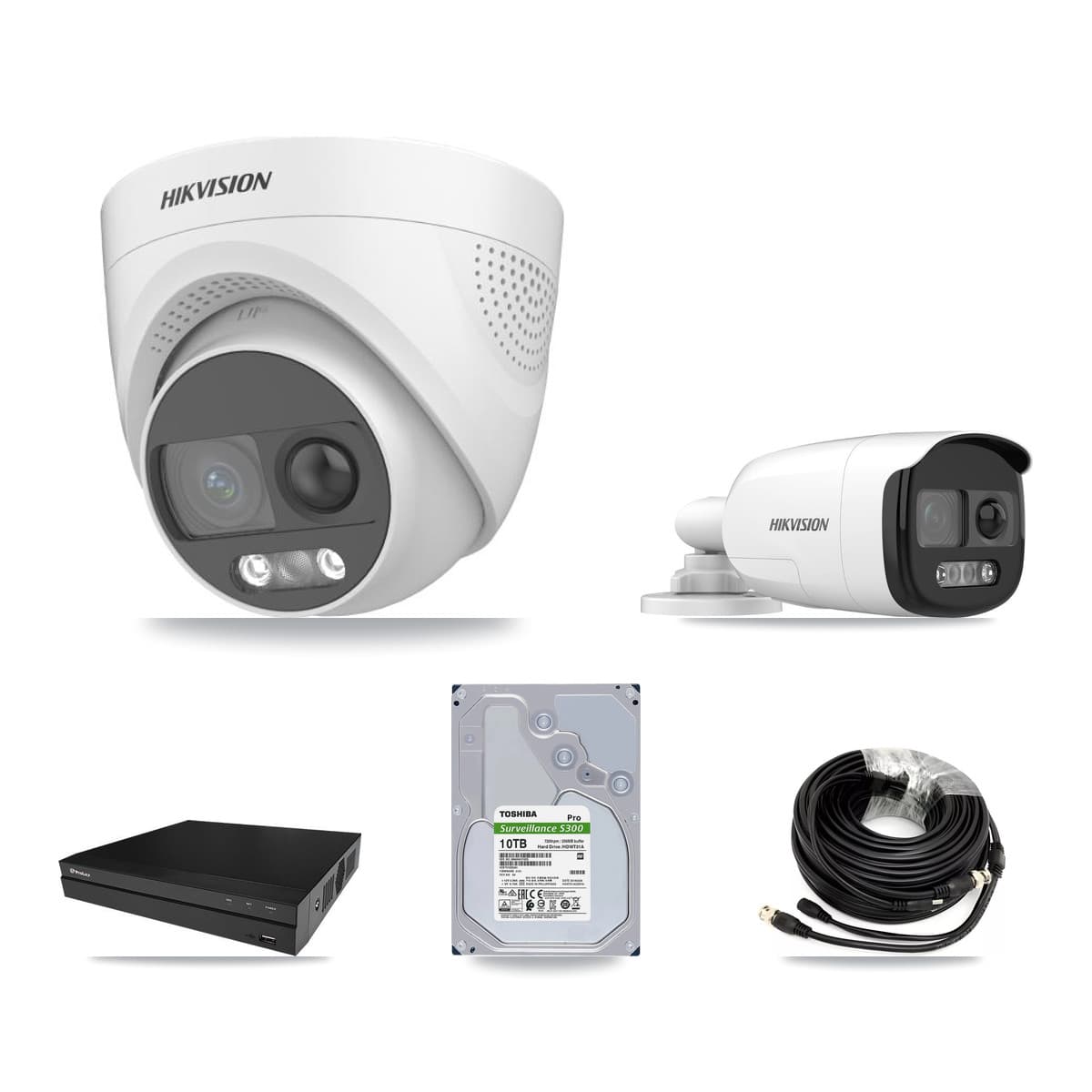 Hikvision & Prolux 8-Channel 5MP CCTV Kit — 1 DS-2CE12KF3T Bullet + 7 DS-2CE72KF3T Turret Cameras + 10TB Recording - Image 1