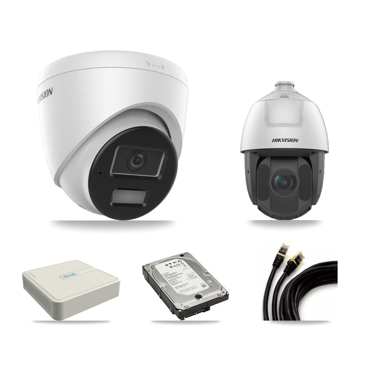 Hikvision & HiLook 8-Channel 2MP – 4MP CCTV Kit — 3 4MP Turret + 1 2MP PTZ Cameras + 5TB Recording - Image 1