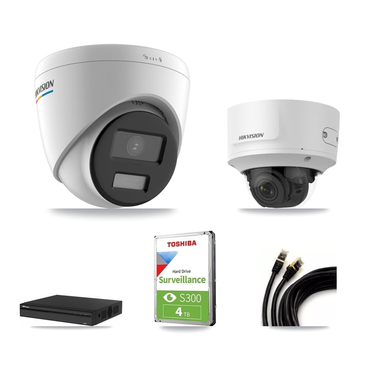 Hikvision & Prolux 4-Channel 2MP CCTV Kit — 3 Turret + 1 Dome Cameras + 4TB Recording - Image 1