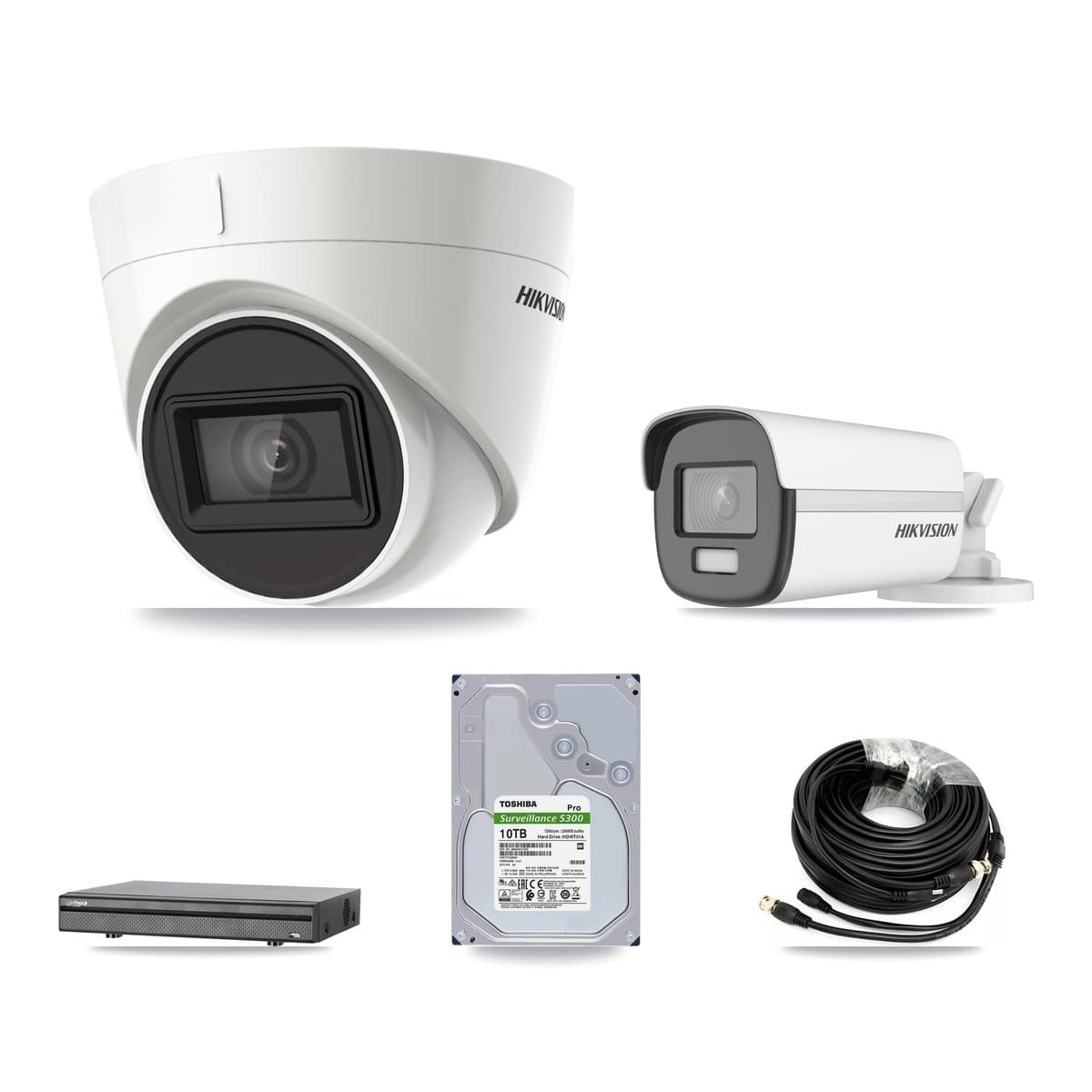 Hikvision & Dahua 8-Channel 4K CCTV Kit — 1 DS-2CE12UF3T Bullet + 5 DS-2CE78U1T Turret Cameras + 10TB Recording (DH-XVR5108H Recorder) - Image 1